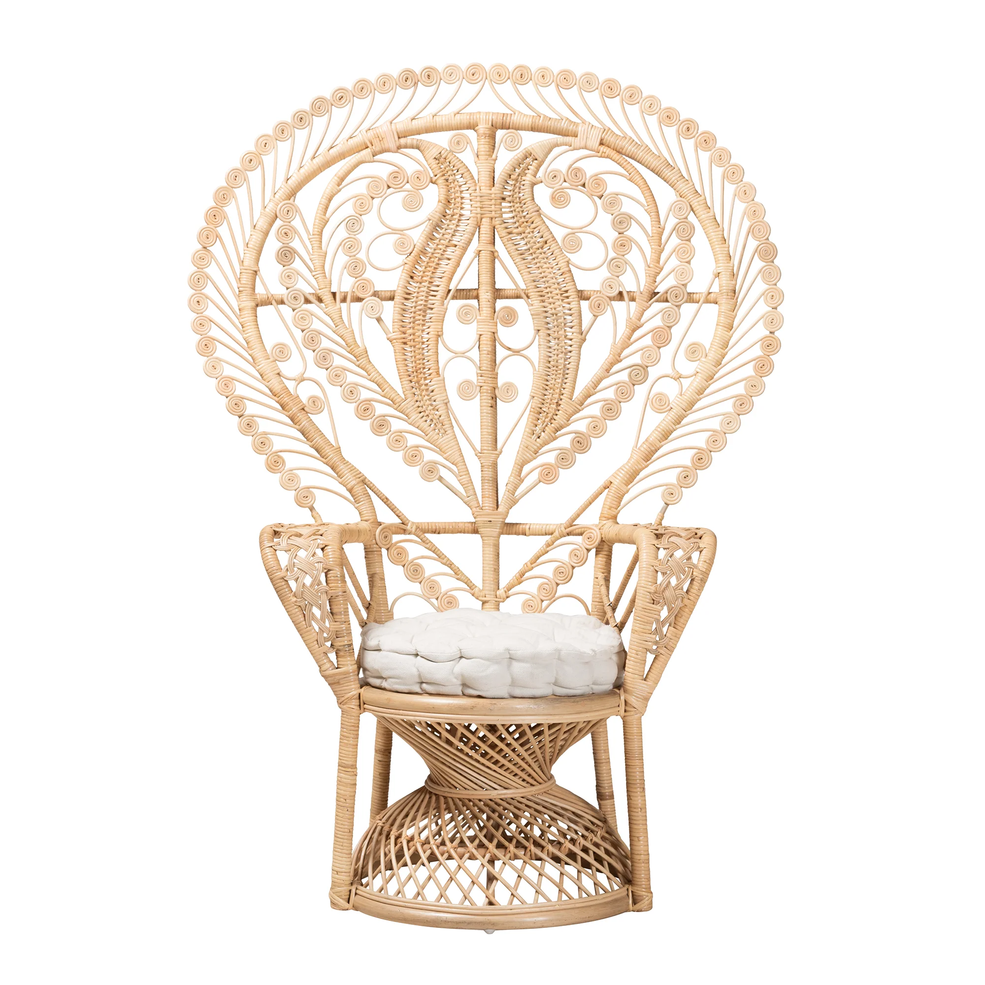 Baxton Studio bali & pari Fedra Modern Bohemian Natural Brown Rattan Peacock Accent Chair - Image 3