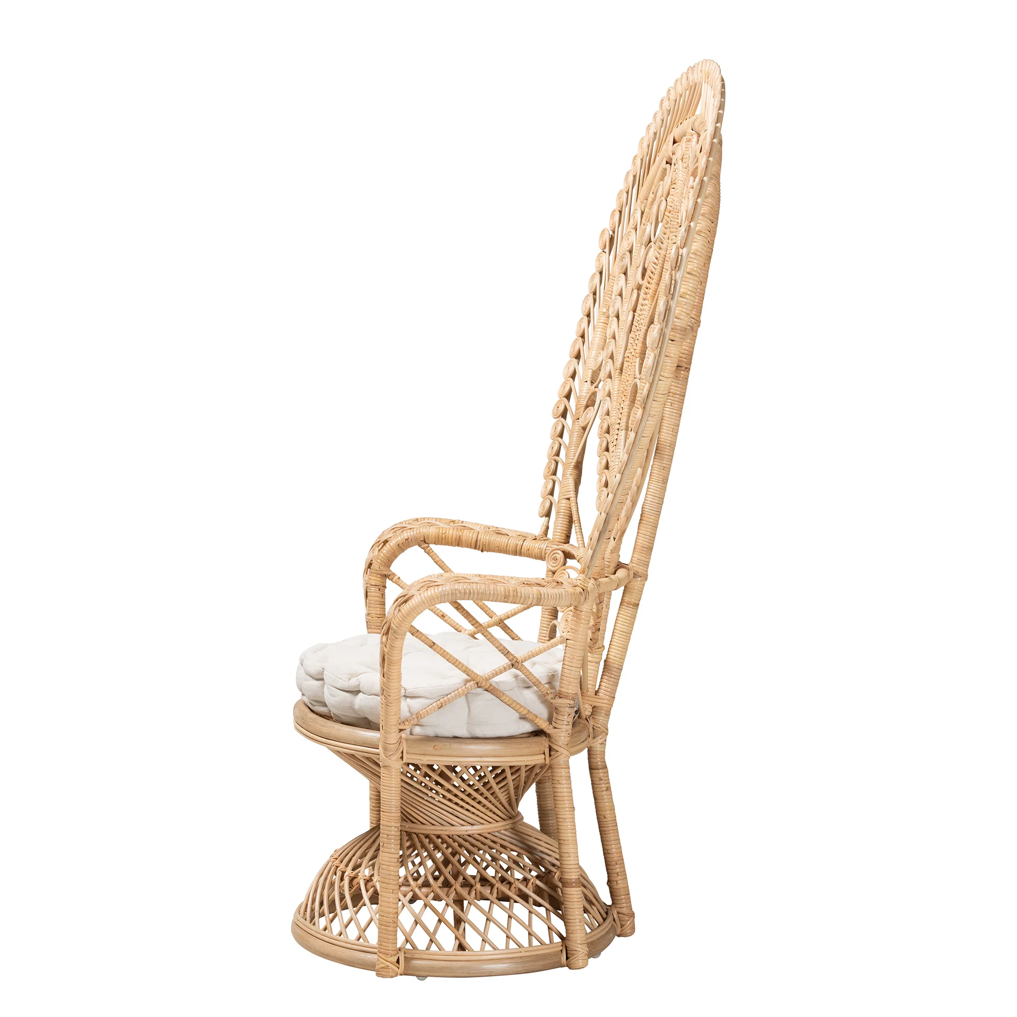 Baxton Studio bali & pari Fedra Modern Bohemian Natural Brown Rattan Peacock Accent Chair - Image 4
