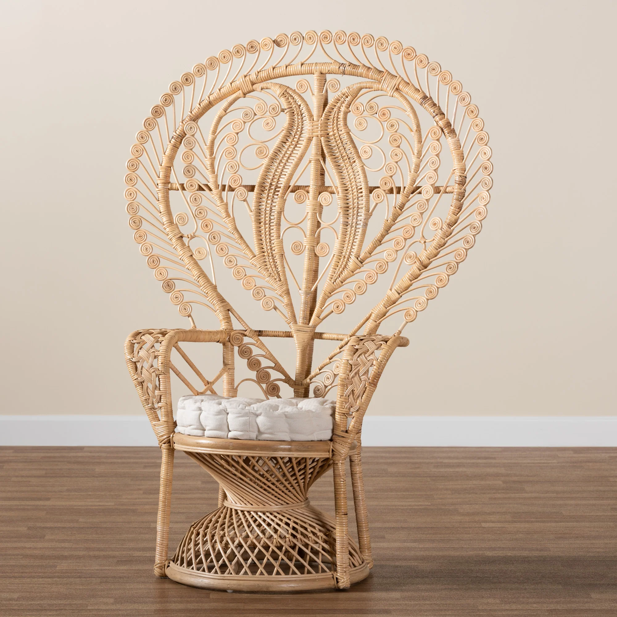 Baxton Studio bali & pari Fedra Modern Bohemian Natural Brown Rattan Peacock Accent Chair - Image 9