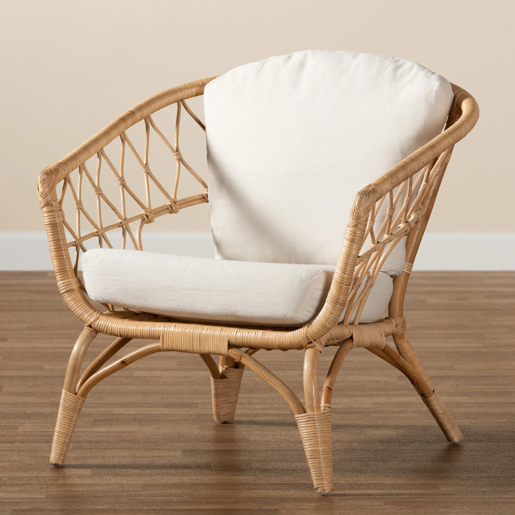 Baxton Studio bali & pari Feya Modern Bohemian Natural Brown Antique Rattan Armchair - Image 9