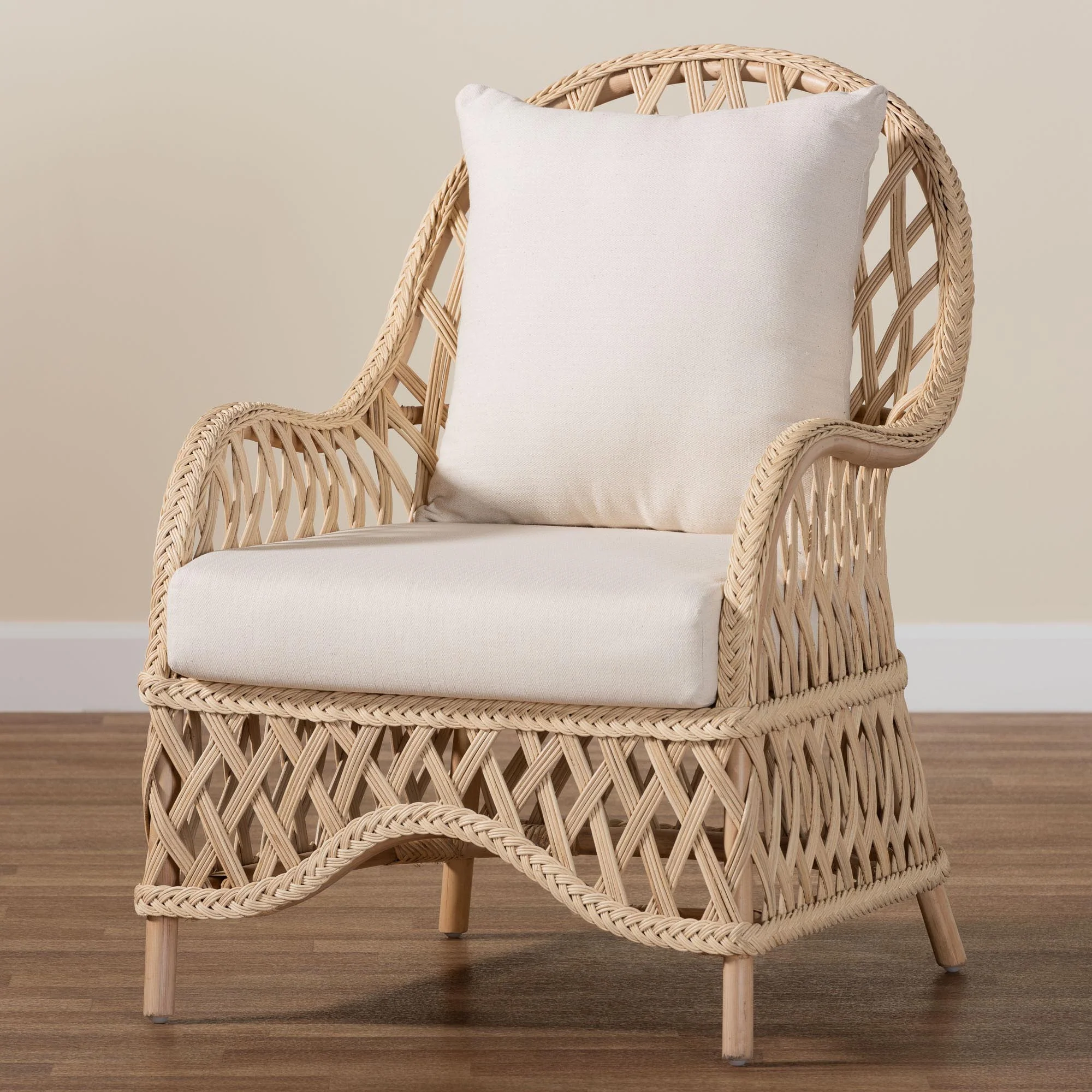 Baxton Studio bali & pari Florence Bohemian Ivory Braided Rattan Arm Chair - Image 2