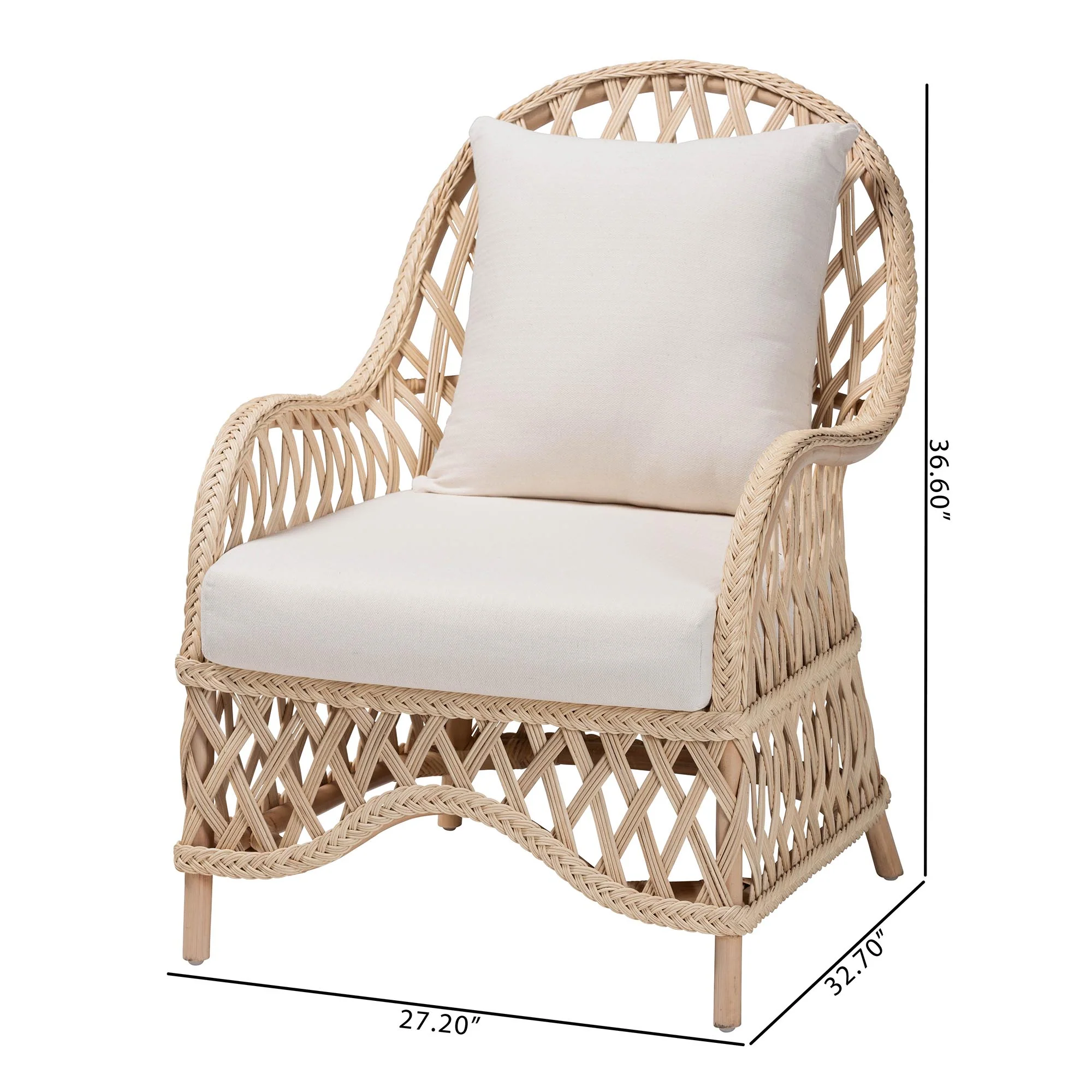Baxton Studio bali & pari Florence Bohemian Ivory Braided Rattan Arm Chair - Image 3