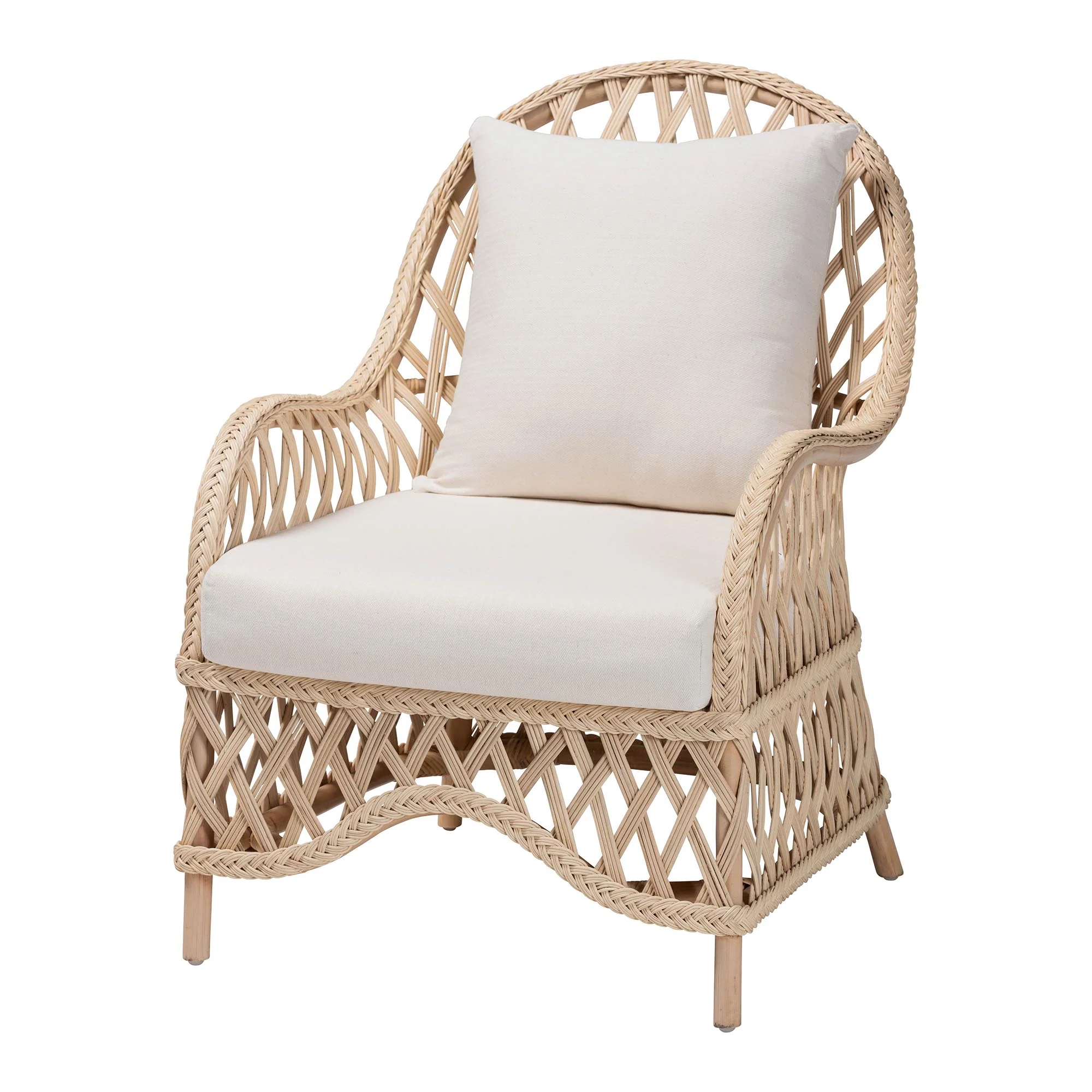 Baxton Studio bali & pari Florence Bohemian Ivory Braided Rattan Arm Chair - Image 4