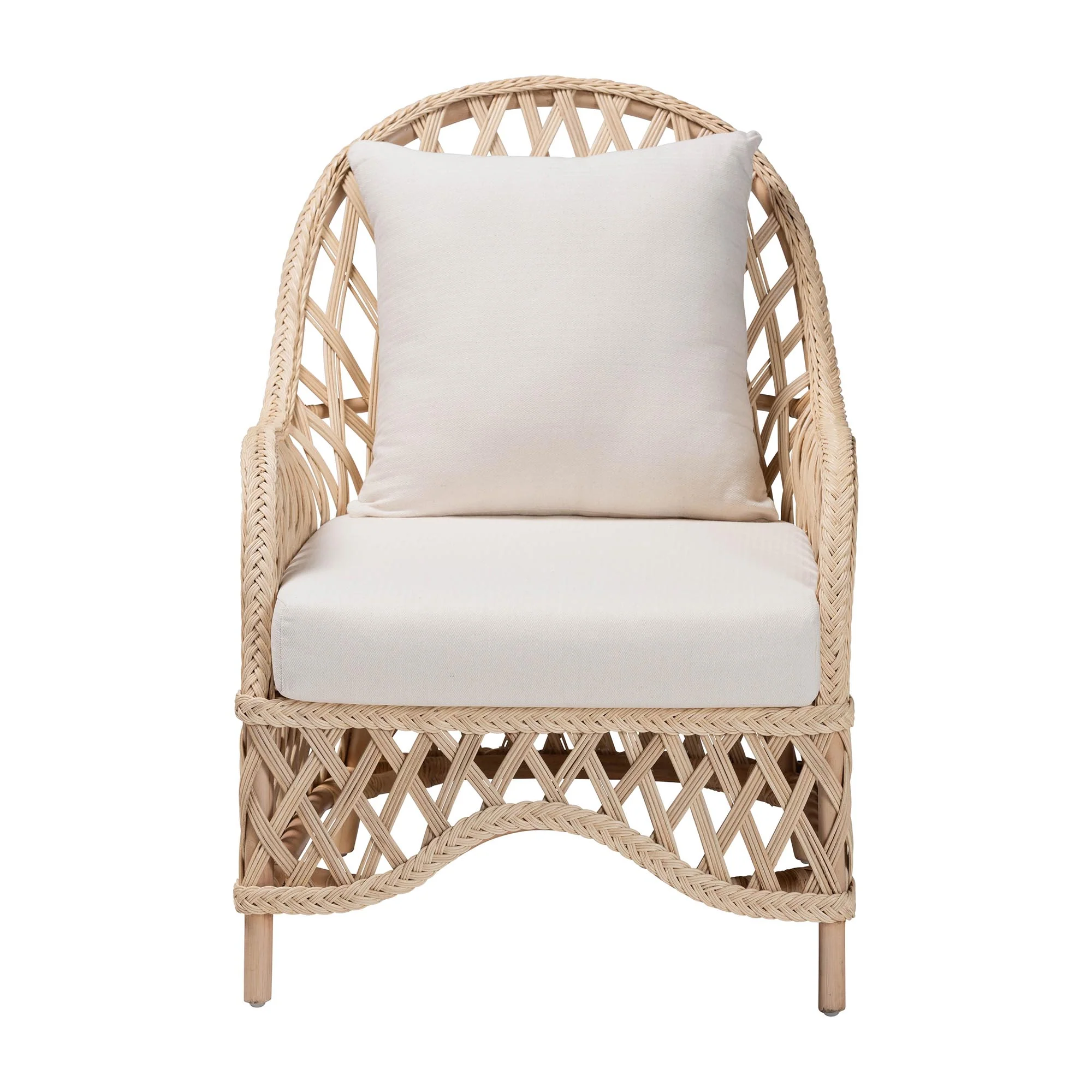 Baxton Studio bali & pari Florence Bohemian Ivory Braided Rattan Arm Chair - Image 5