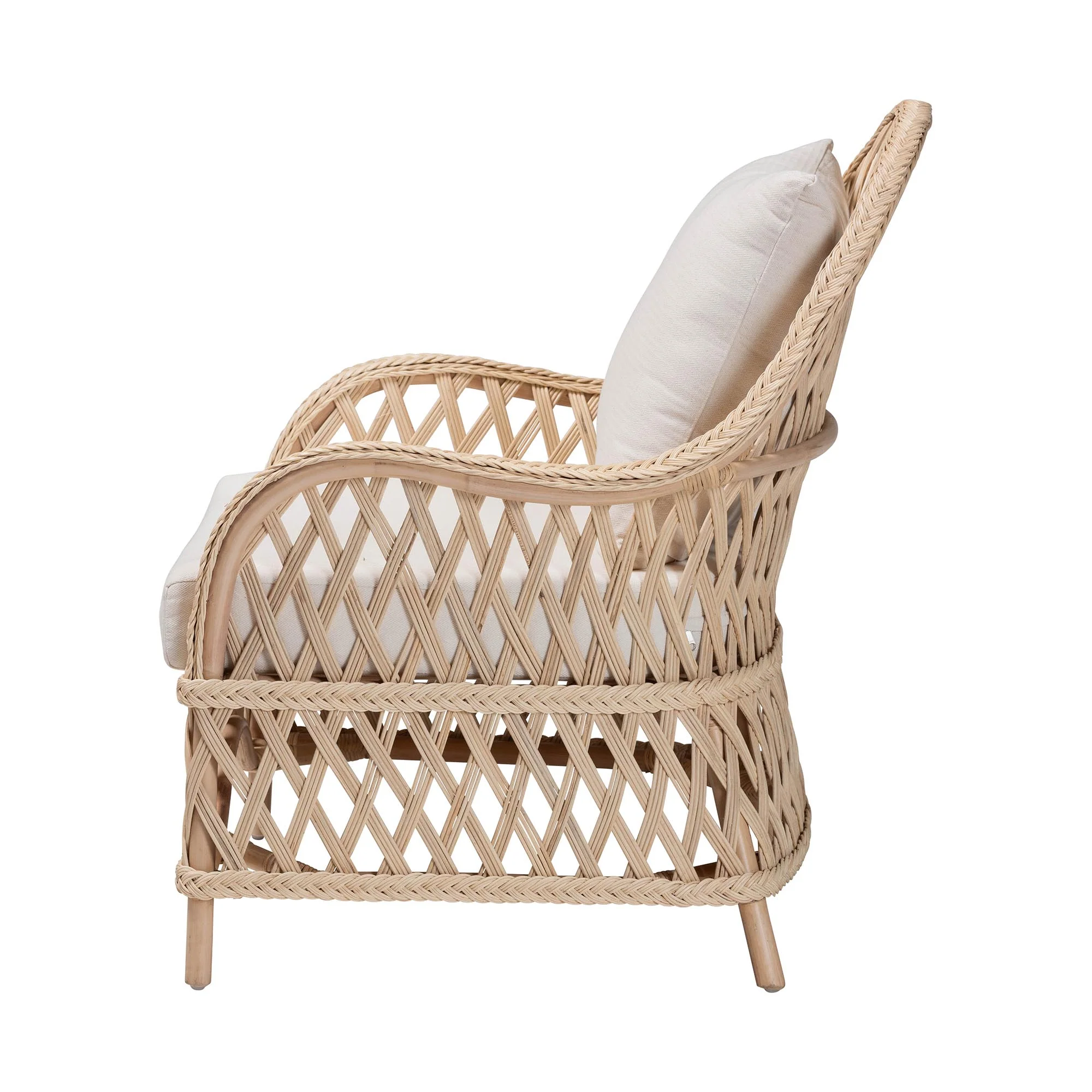 Baxton Studio bali & pari Florence Bohemian Ivory Braided Rattan Arm Chair - Image 6