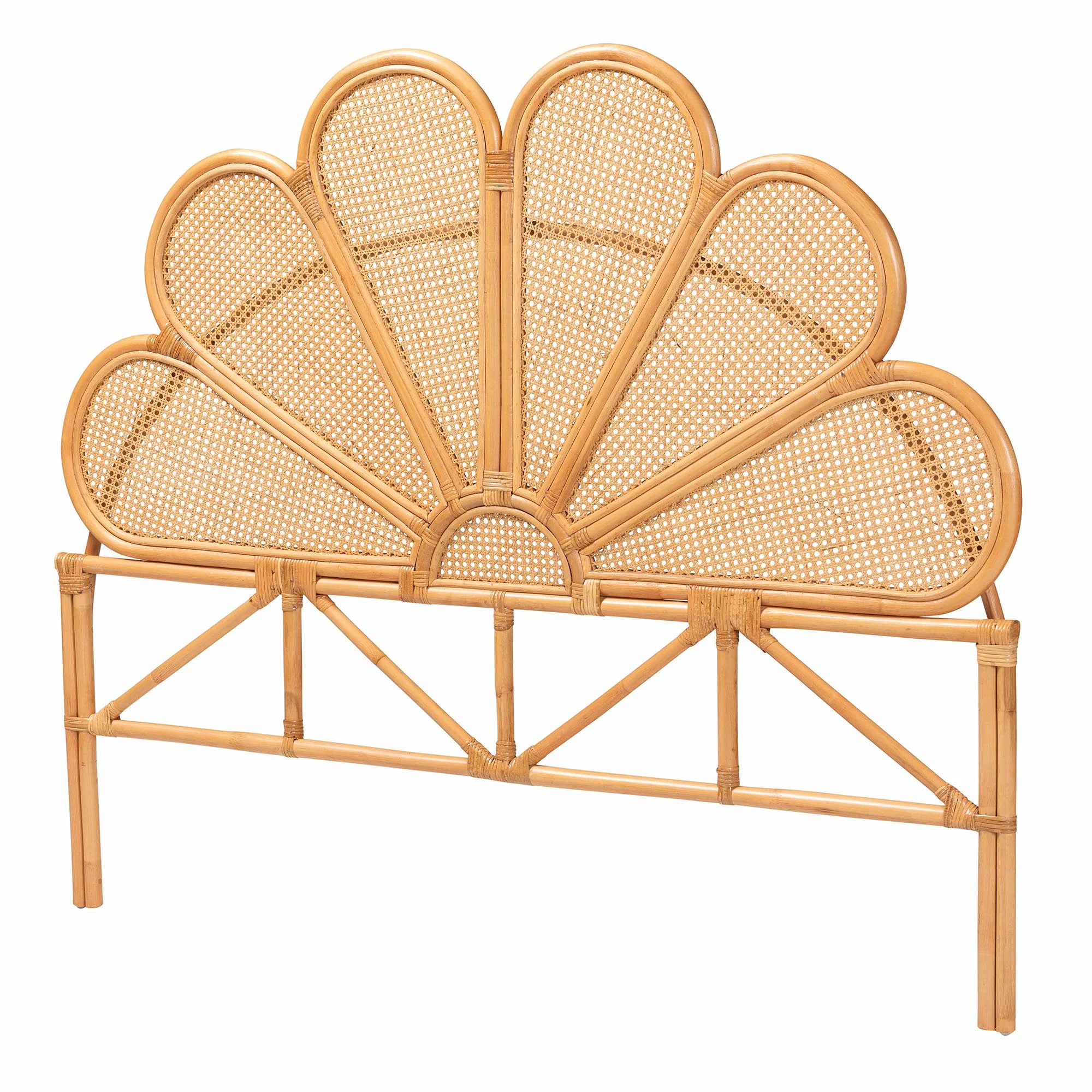 Baxton Studio bali & pari Flower Modern Bohemian Honey Rattan Queen Size Standalone Headboard - Image 2
