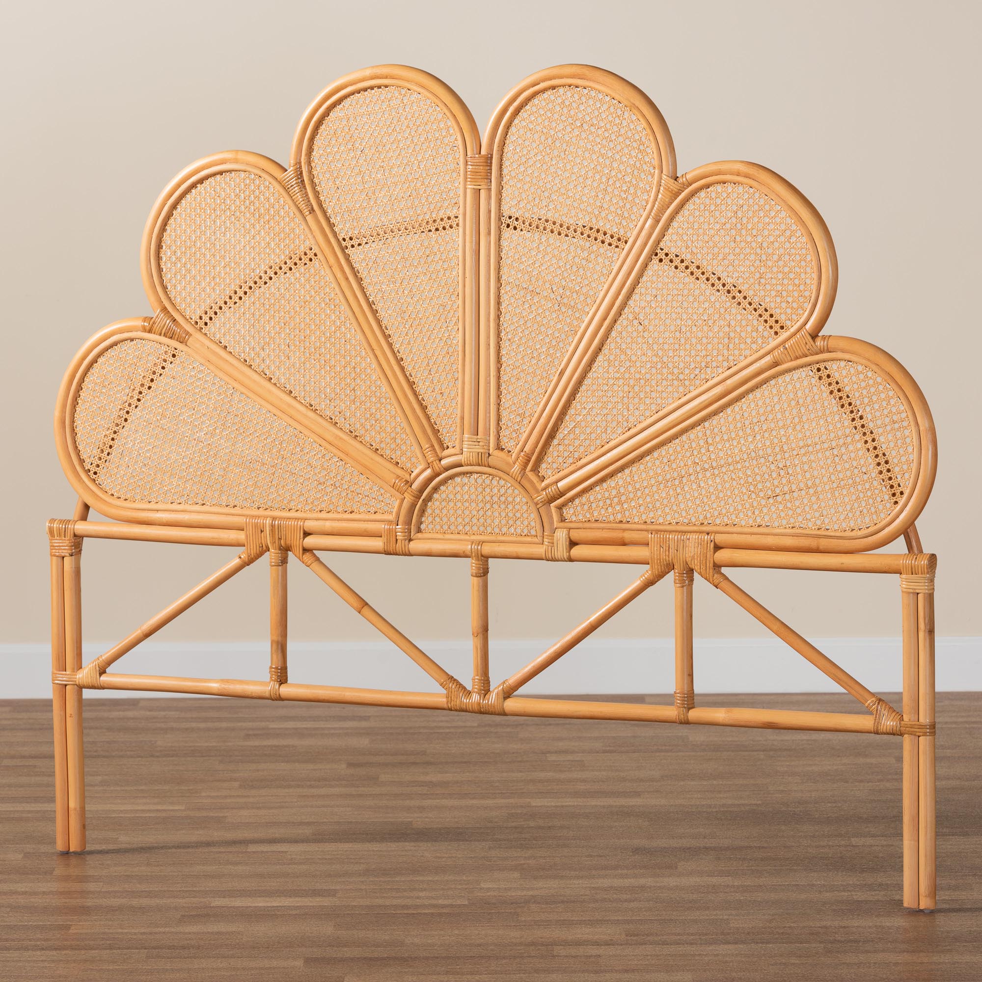 Baxton Studio bali & pari Flower Modern Bohemian Honey Rattan Queen Size Standalone Headboard - Image 5