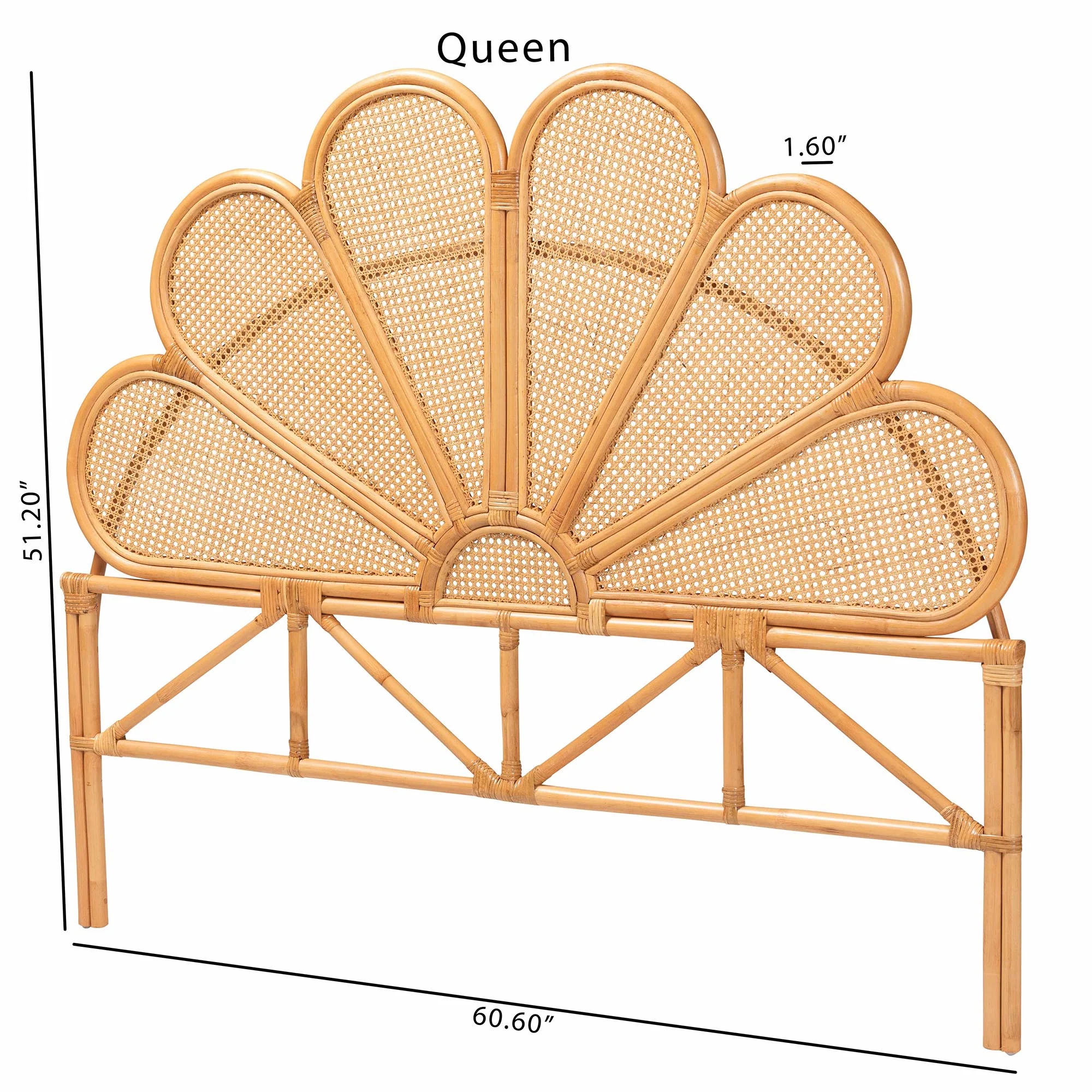 Baxton Studio bali & pari Flower Modern Bohemian Honey Rattan Queen Size Standalone Headboard - Image 6