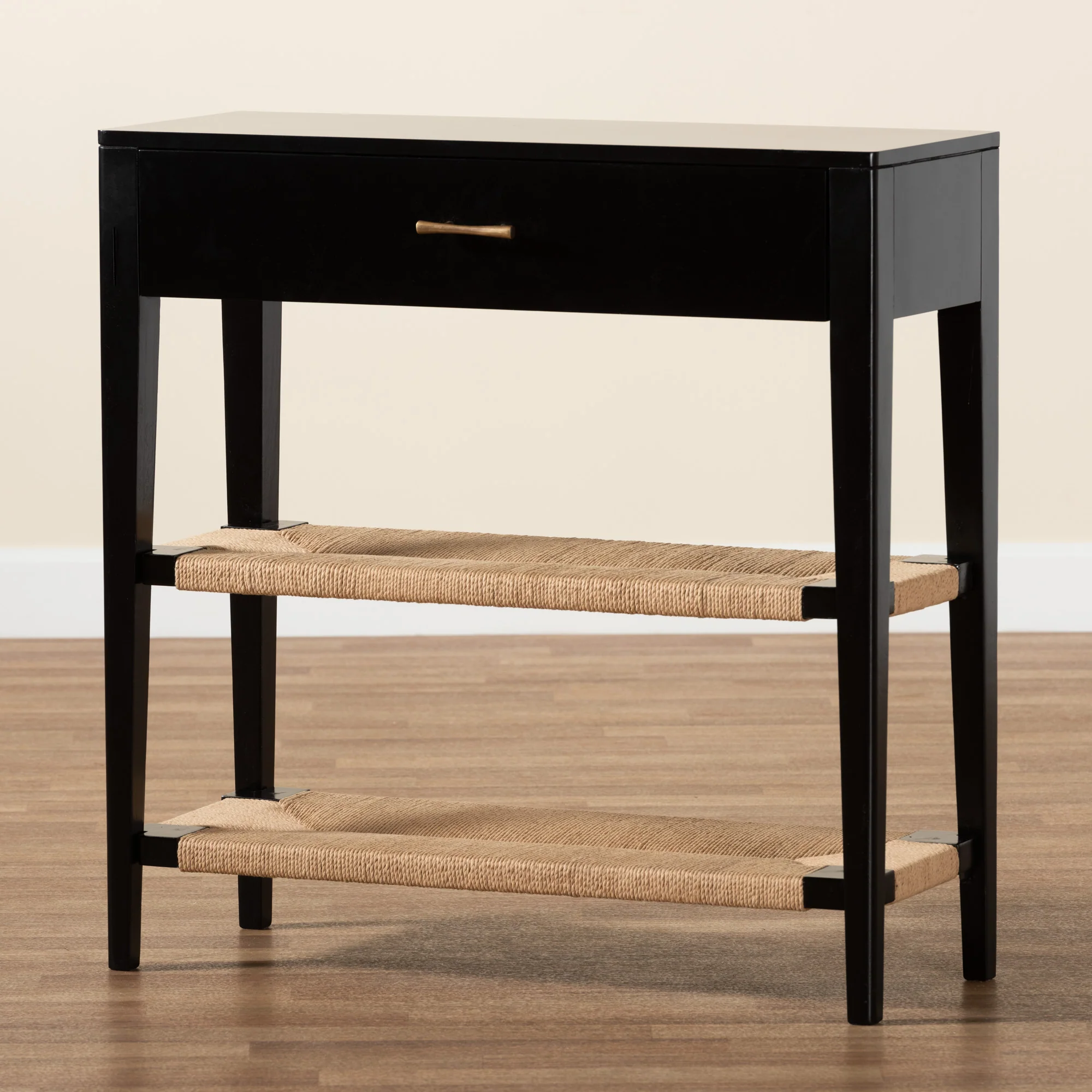 Baxton Studio bali & pari Freya Modern Bohemian Black Finished Bayur Wood 1-Drawer Console Table - Image 2