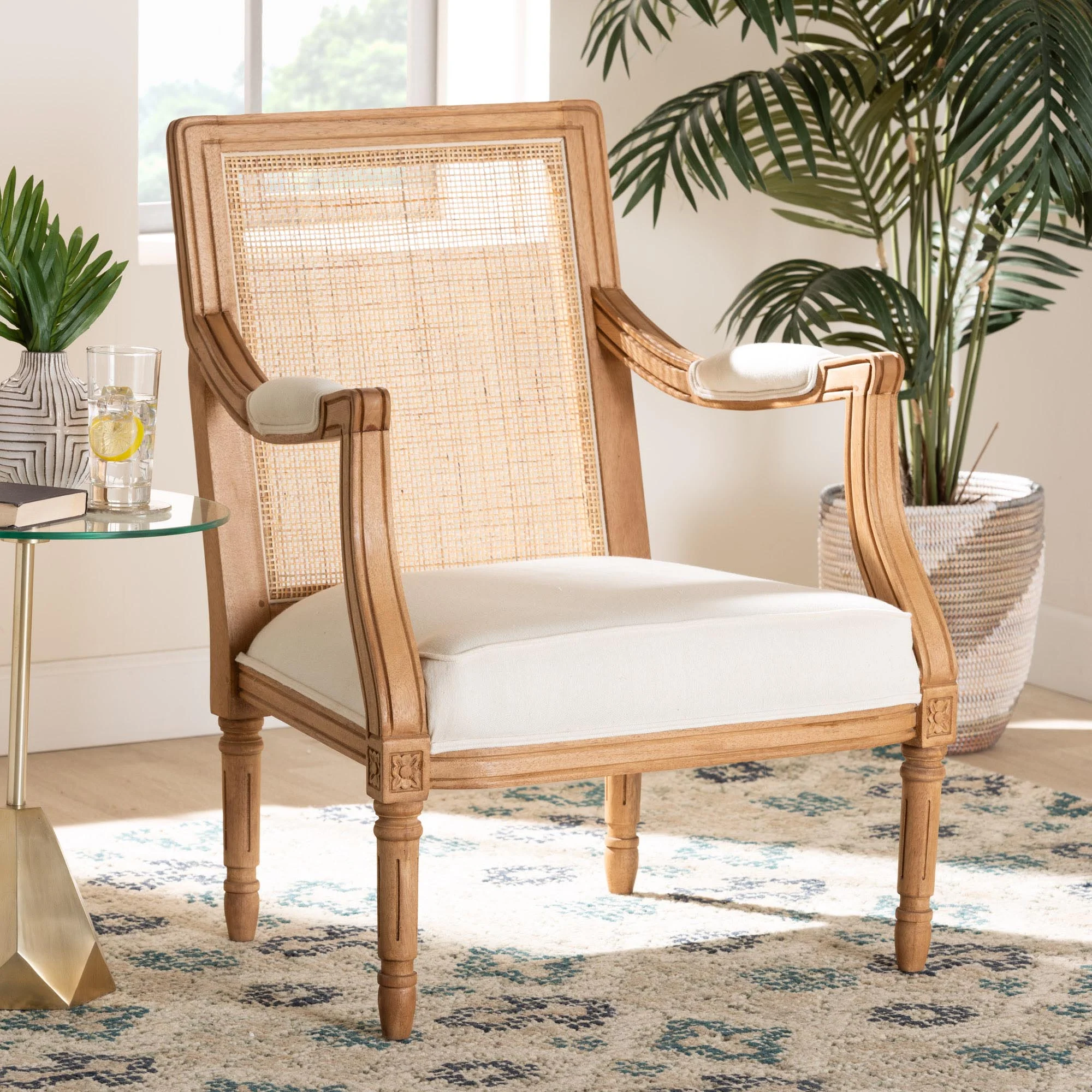 Baxton Studio bali & pari Garridan Traditional French Beige Fabric and Dark Brown Finished Wood Accent Chair - Image 11