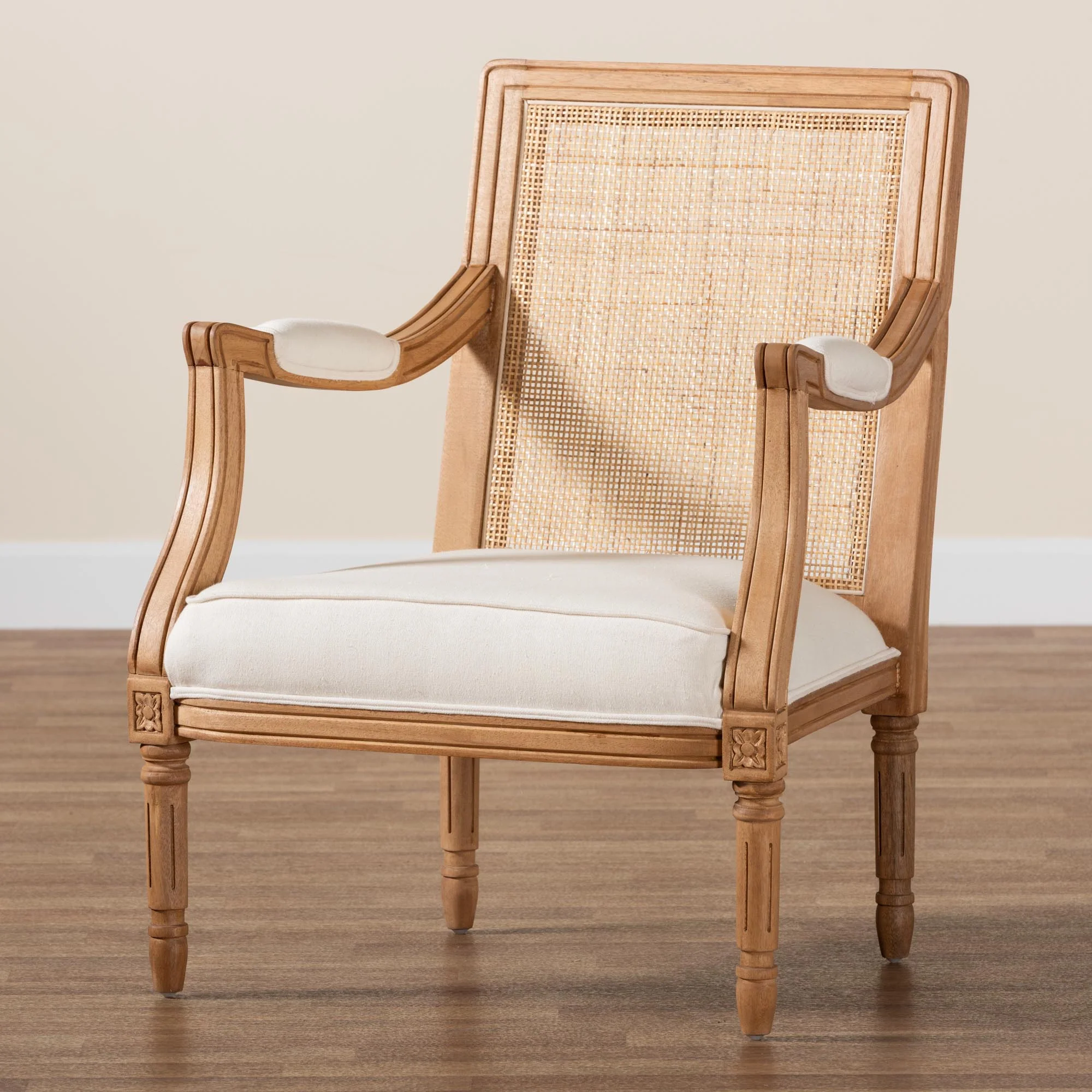 Baxton Studio bali & pari Garridan Traditional French Beige Fabric and Dark Brown Finished Wood Accent Chair - Image 19