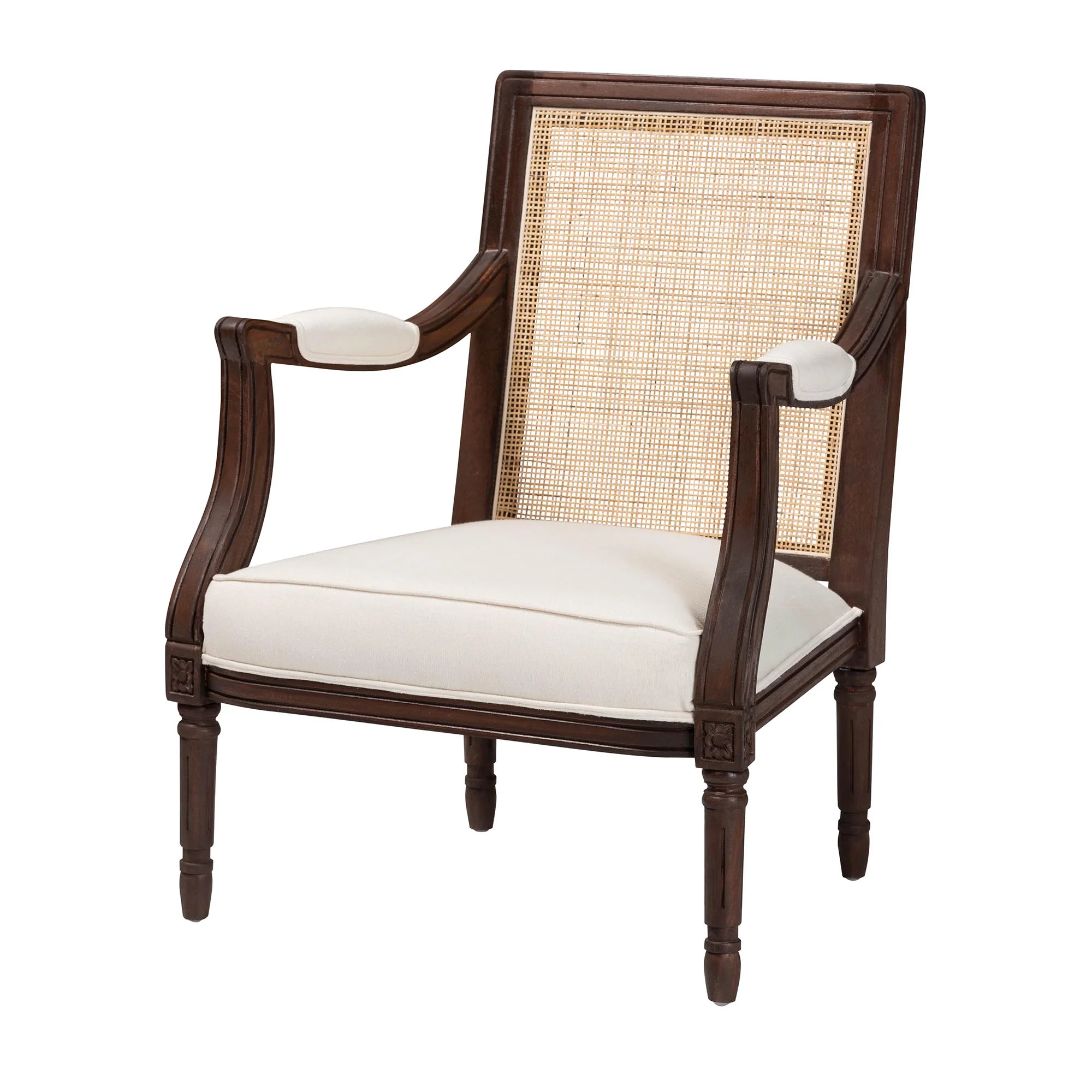 Baxton Studio bali & pari Garridan Traditional French Beige Fabric and Dark Brown Finished Wood Accent Chair - Image 2