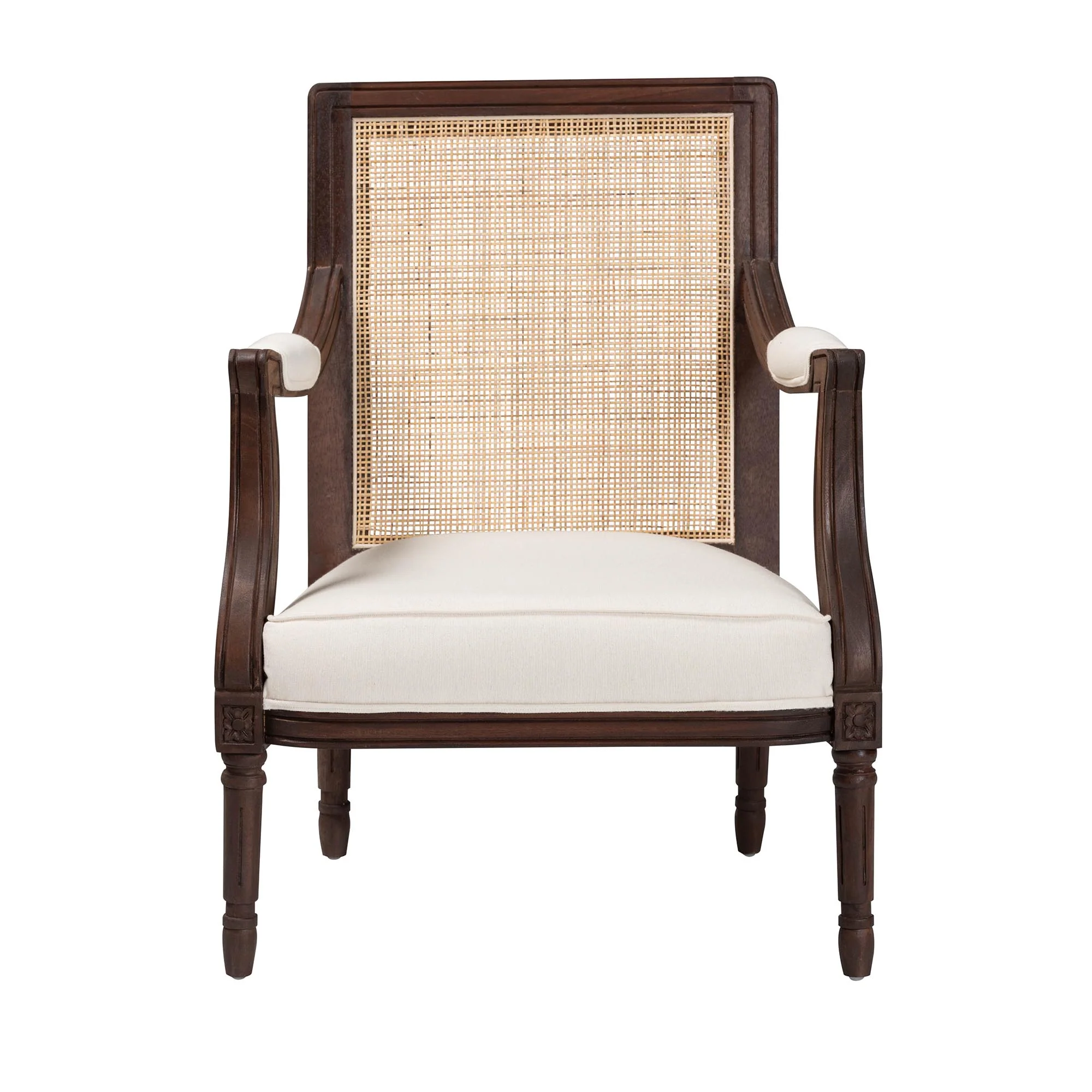 Baxton Studio bali & pari Garridan Traditional French Beige Fabric and Dark Brown Finished Wood Accent Chair - Image 3
