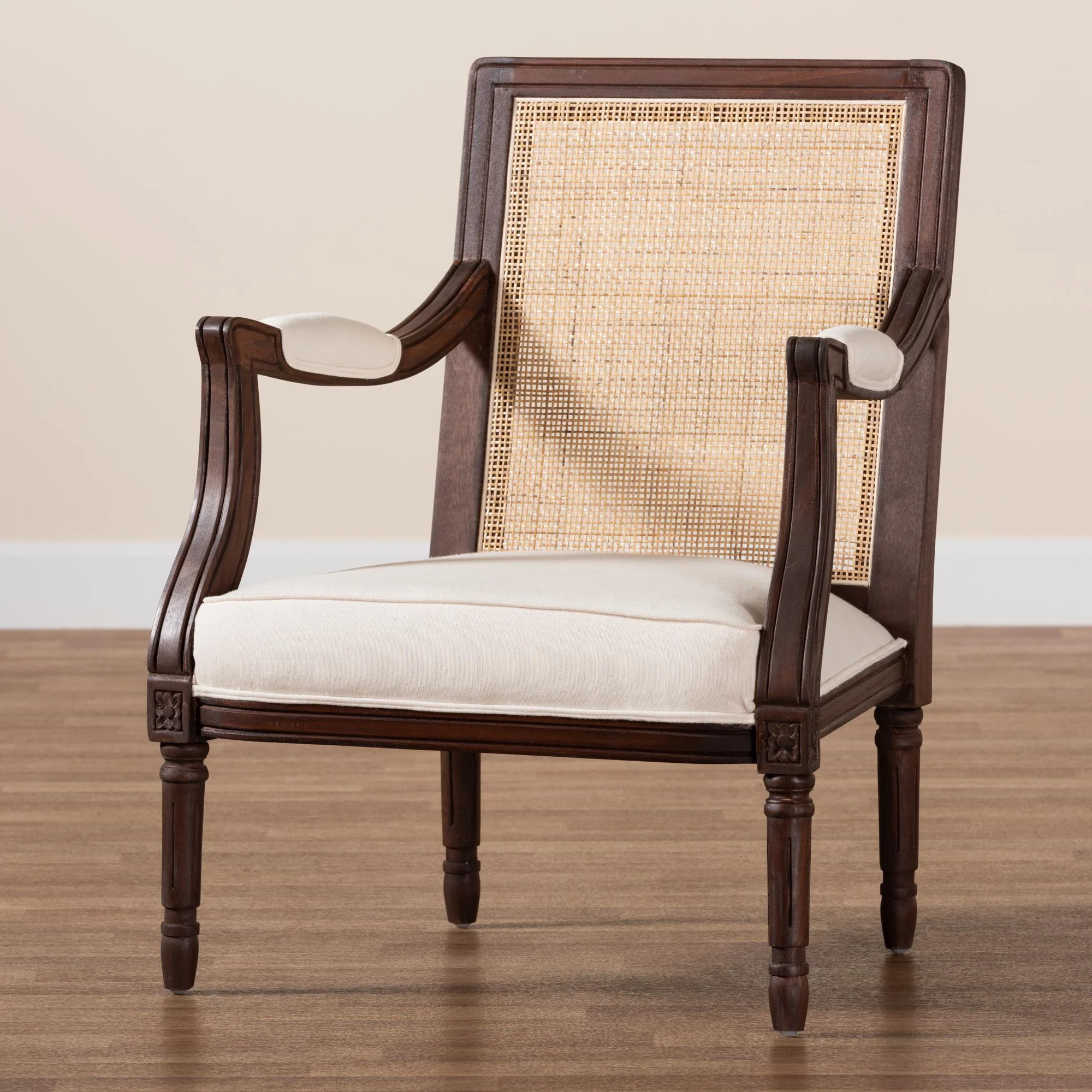 Baxton Studio bali & pari Garridan Traditional French Beige Fabric and Dark Brown Finished Wood Accent Chair - Image 9