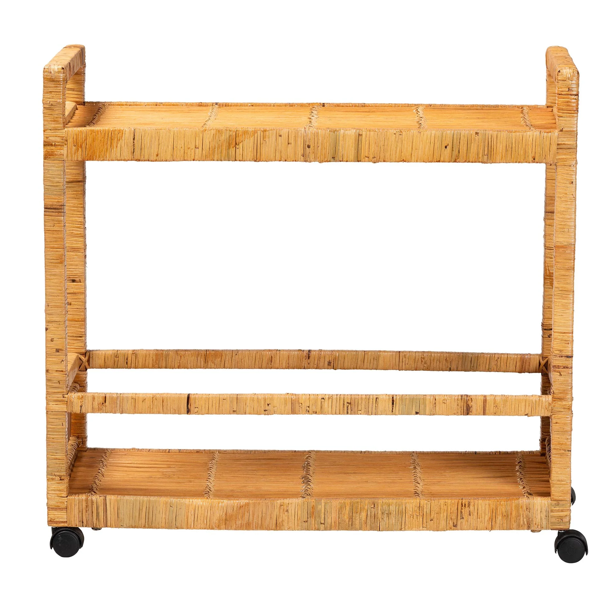 Baxton Studio bali & pari Genet Modern Bohemian Natural Brown Rattan and Teak Wood 2-Tier Kitchen Cart - Image 4