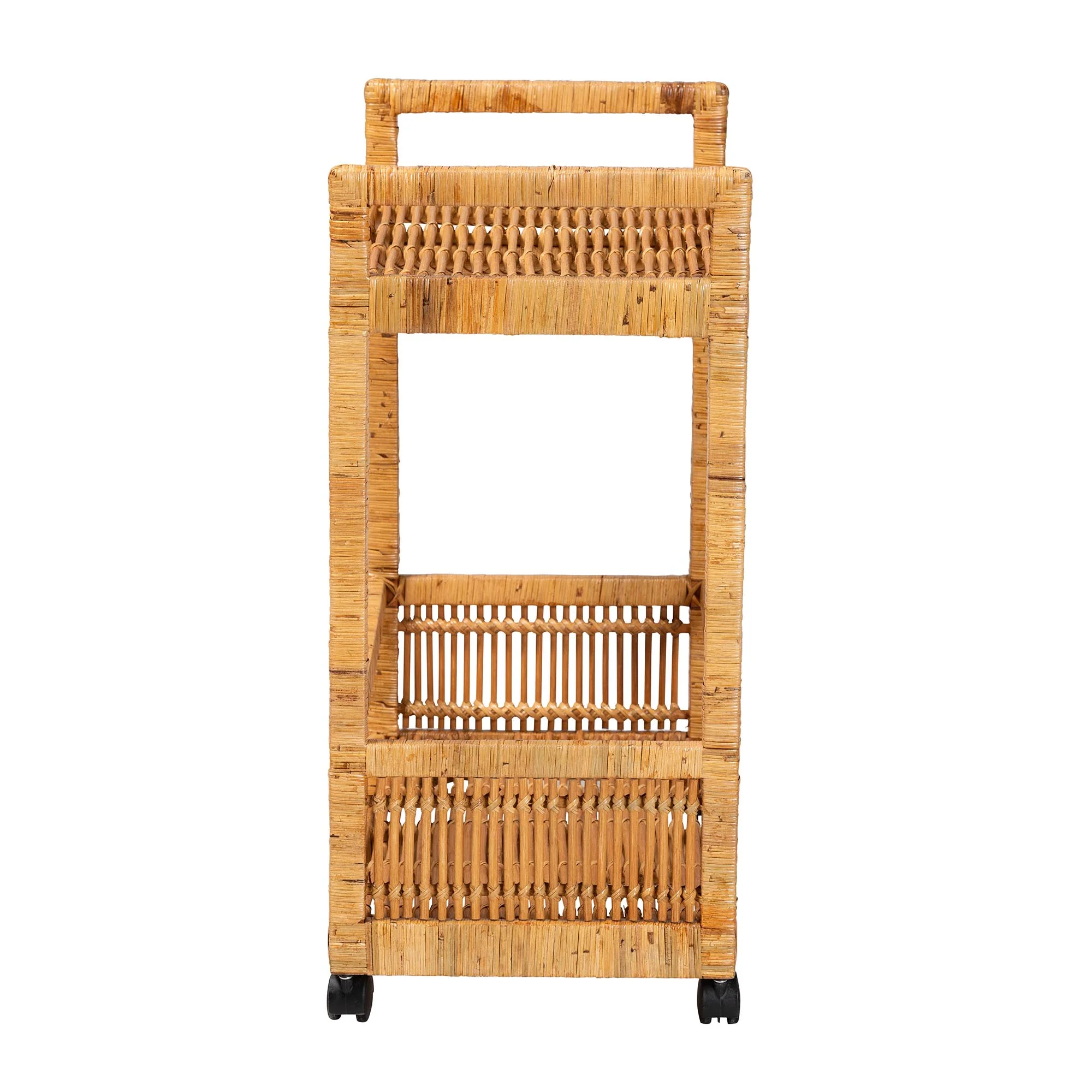 Baxton Studio bali & pari Genet Modern Bohemian Natural Brown Rattan and Teak Wood 2-Tier Kitchen Cart - Image 5