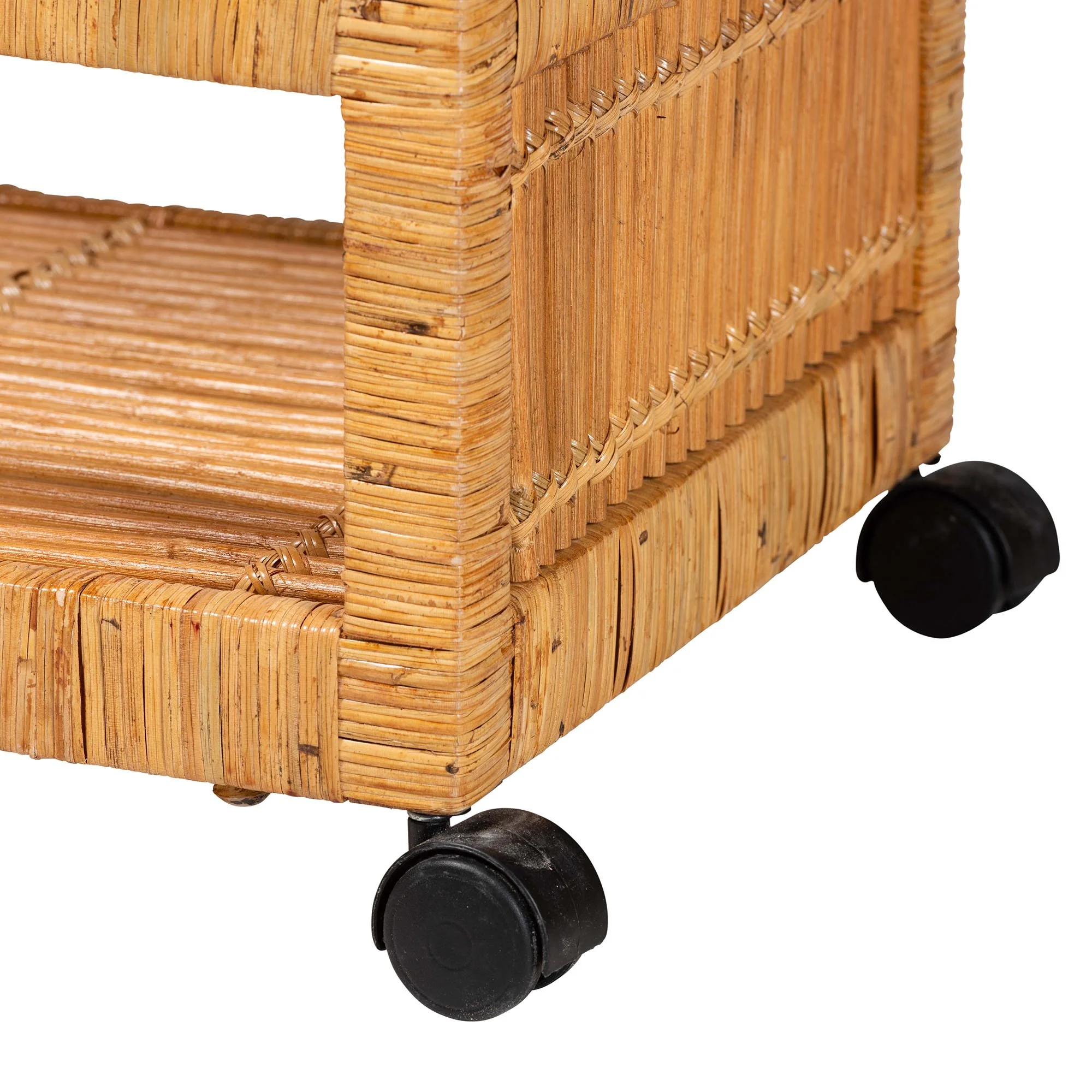 Baxton Studio bali & pari Genet Modern Bohemian Natural Brown Rattan and Teak Wood 2-Tier Kitchen Cart - Image 6