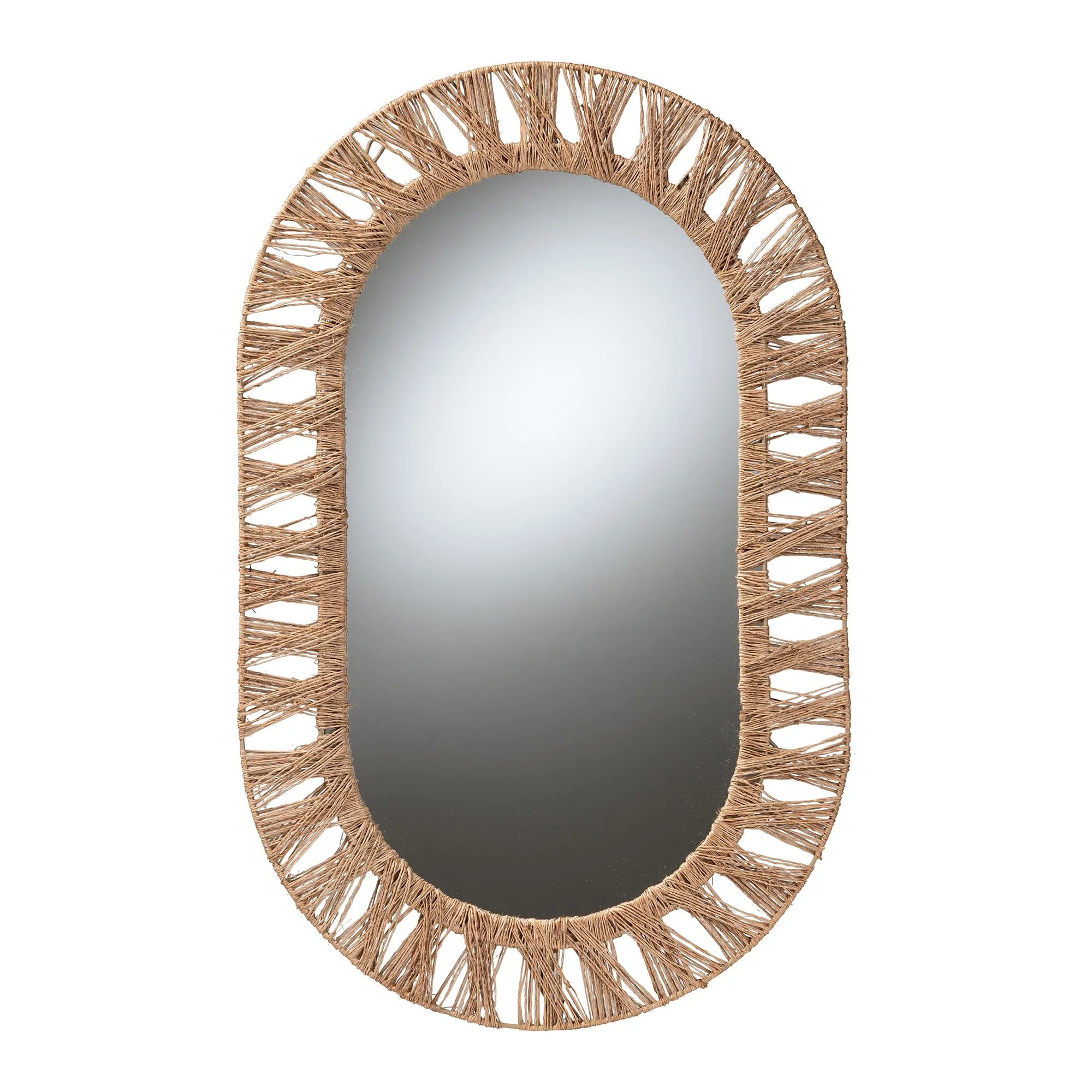 Baxton Studio bali & pari Geona Modern Bohemian Metal and Natural Brown Seagrass Accent Wall Mirror - Image 2