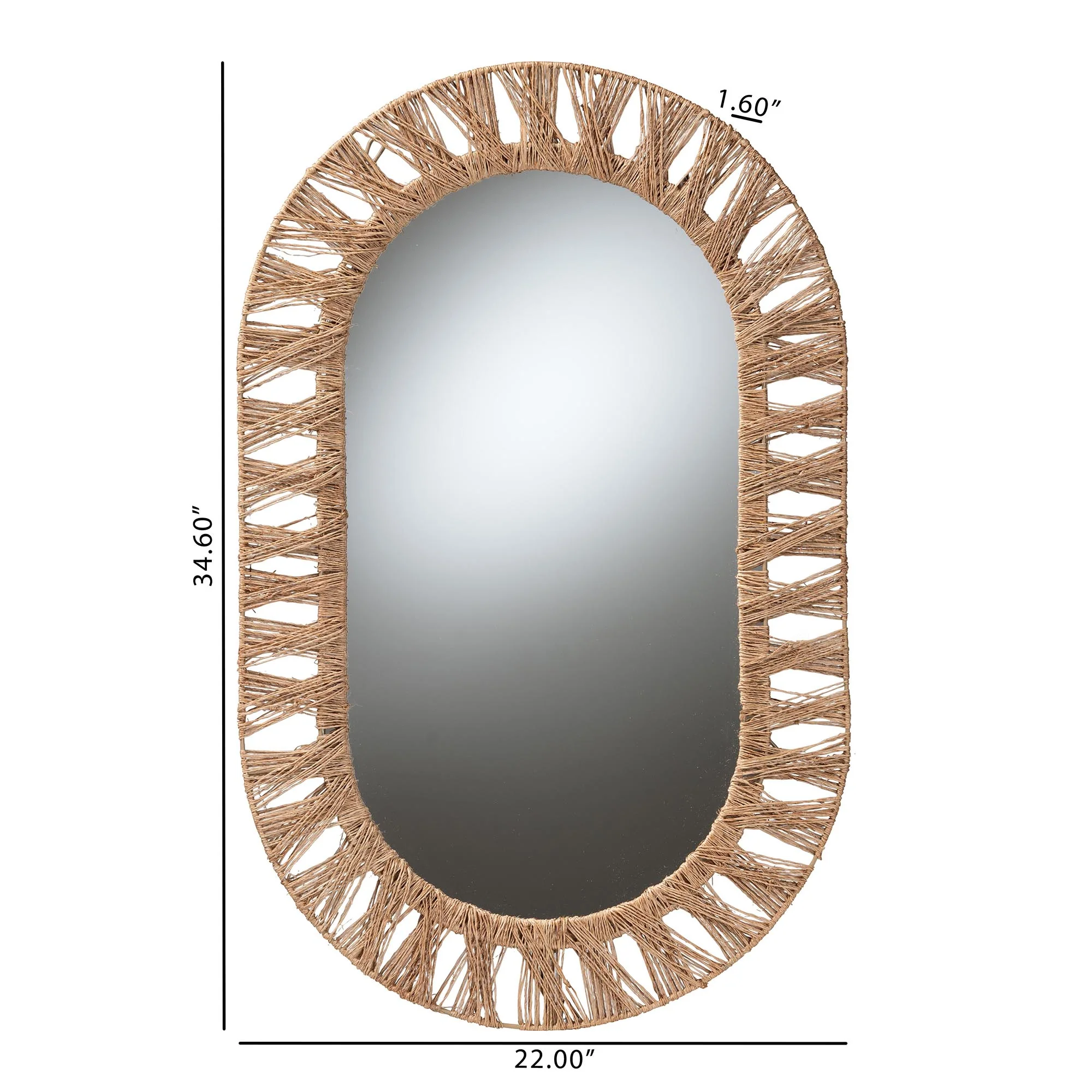 Baxton Studio bali & pari Geona Modern Bohemian Metal and Natural Brown Seagrass Accent Wall Mirror - Image 4