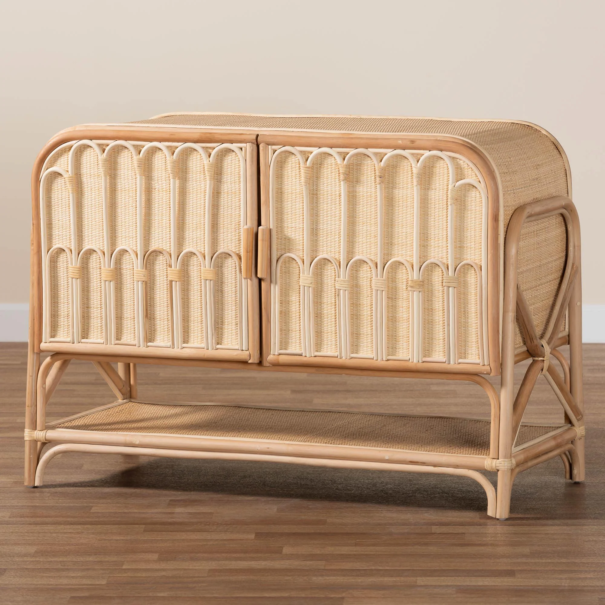 Baxton Studio bali & pari Gitano Bohemian Natural Rattan 2-Door Storage Cabinet - Image 2