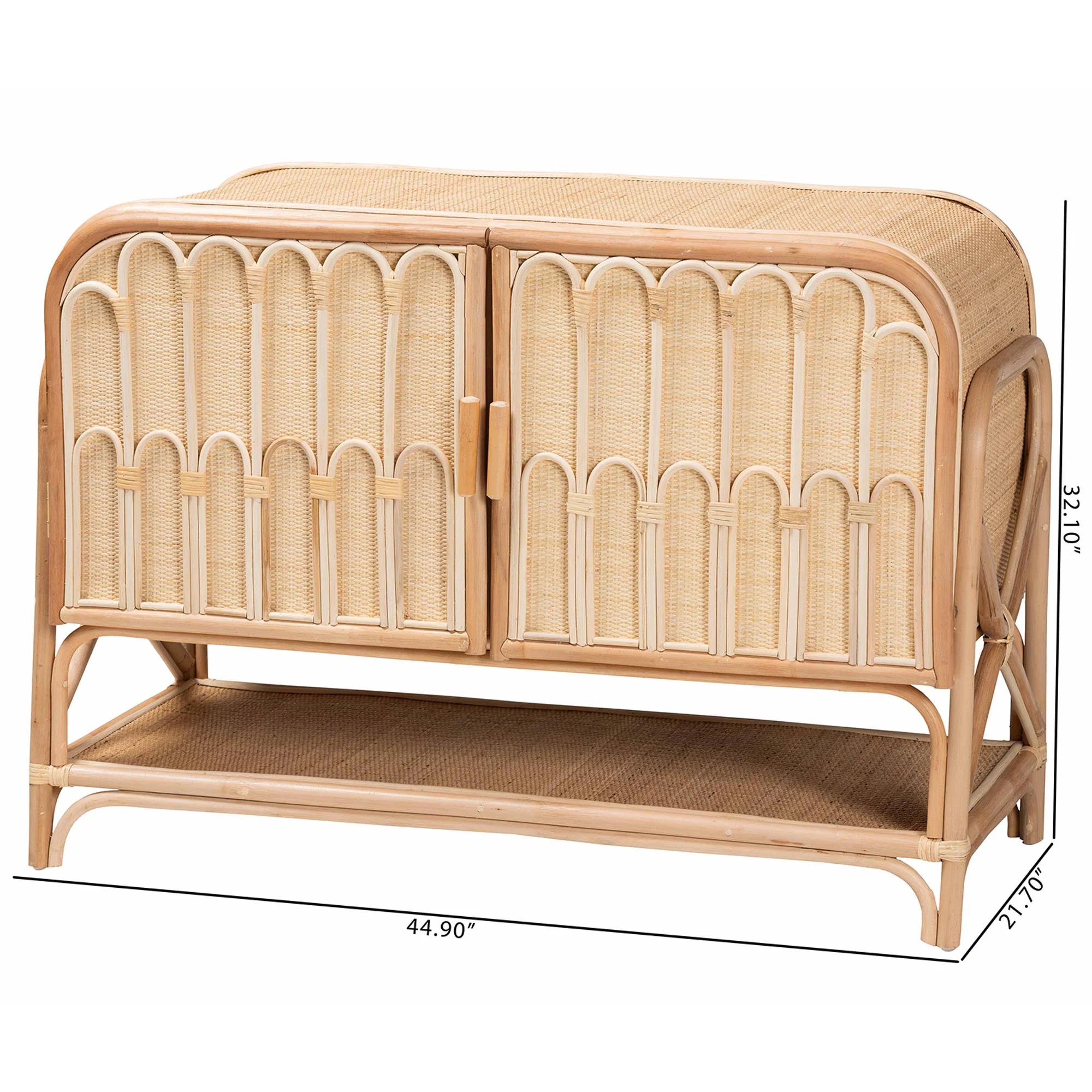 Baxton Studio bali & pari Gitano Bohemian Natural Rattan 2-Door Storage Cabinet - Image 3