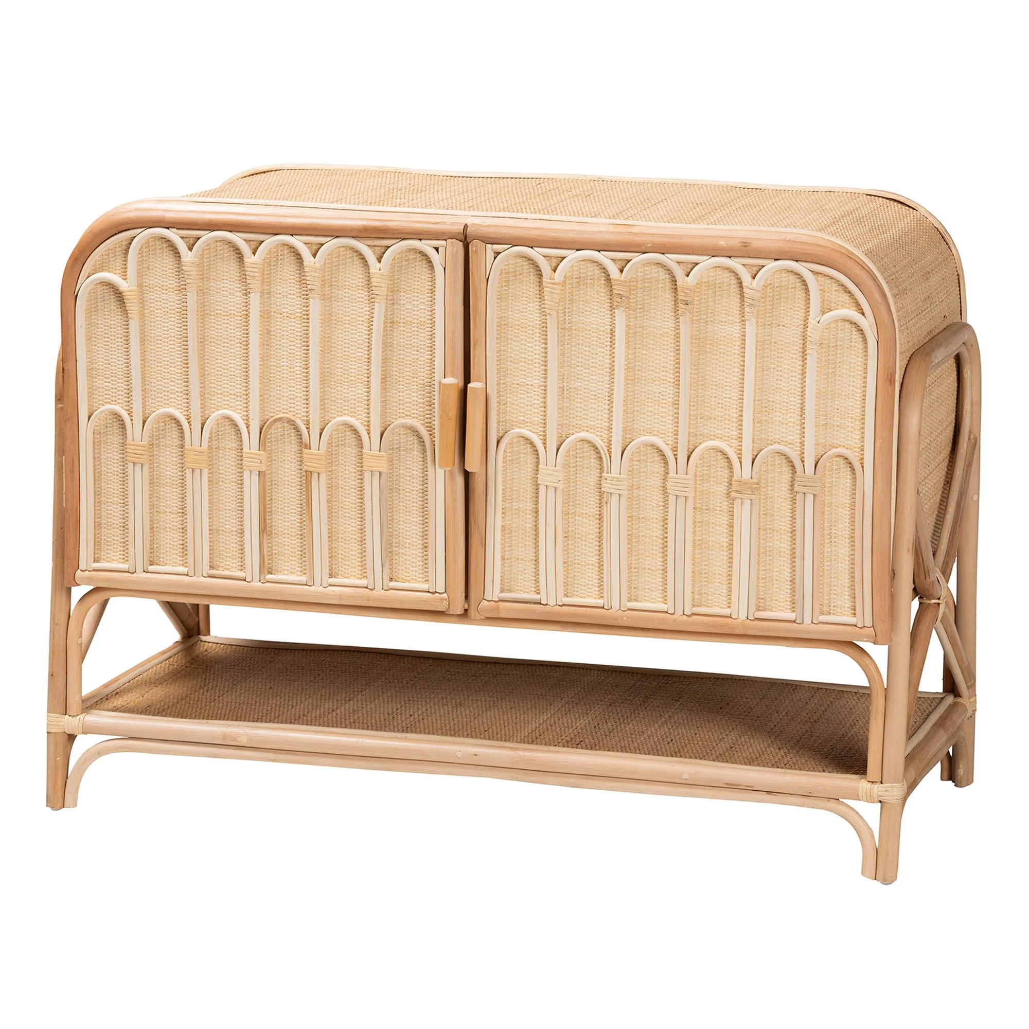 Baxton Studio bali & pari Gitano Bohemian Natural Rattan 2-Door Storage Cabinet - Image 4