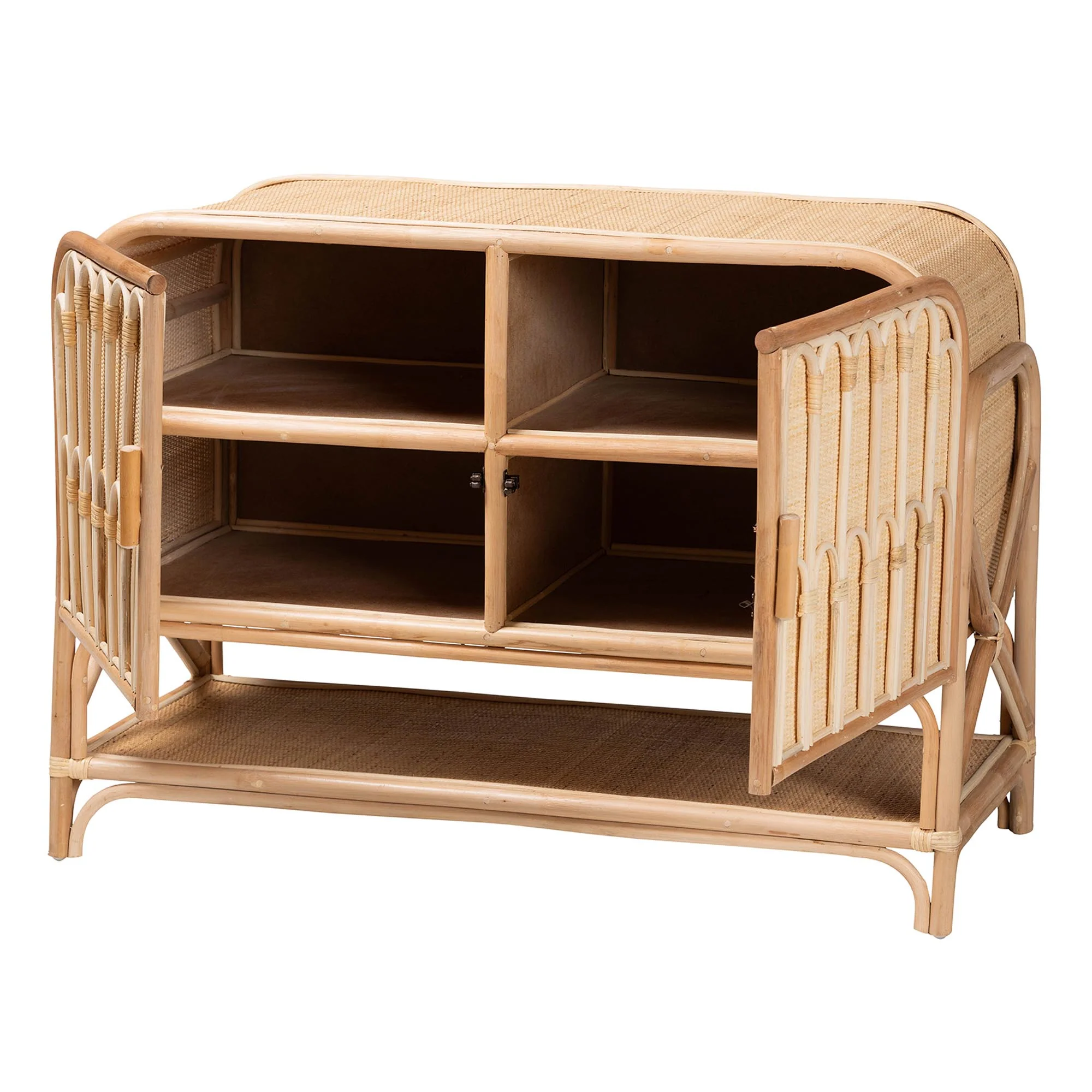 Baxton Studio bali & pari Gitano Bohemian Natural Rattan 2-Door Storage Cabinet - Image 5