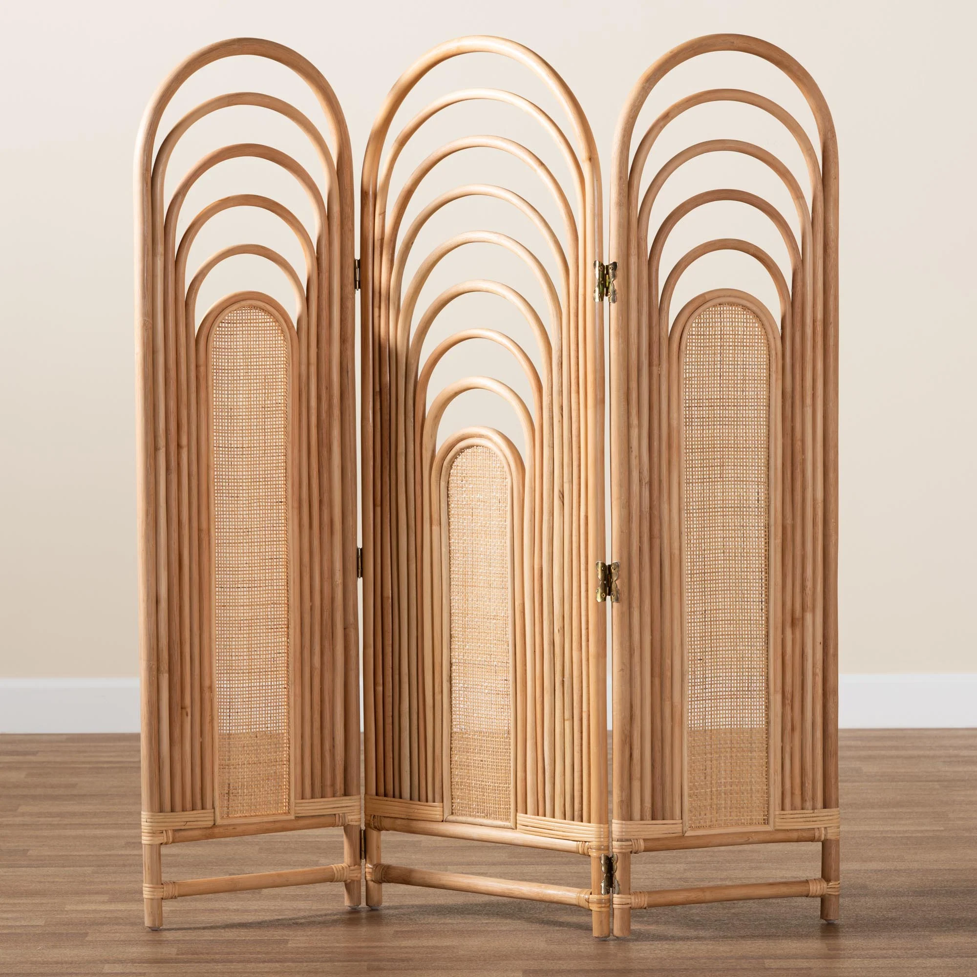 Baxton Studio bali & pari Golda Modern Bohemian Natural Brown Rattan Room Divider - Image 4