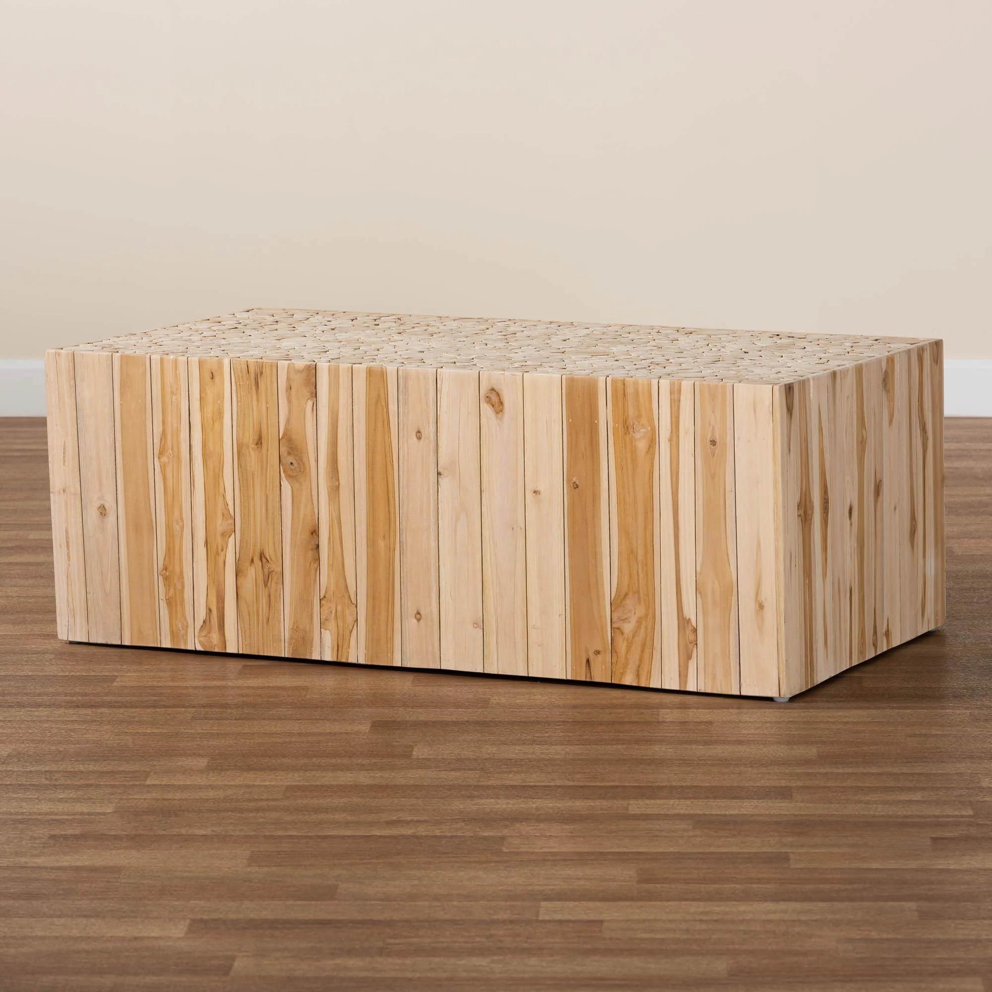 Baxton Studio bali & pari Grayson Bohemian Natural Teak Wood Coffee Table with Unique Repurposed Wood Logs - Image 2