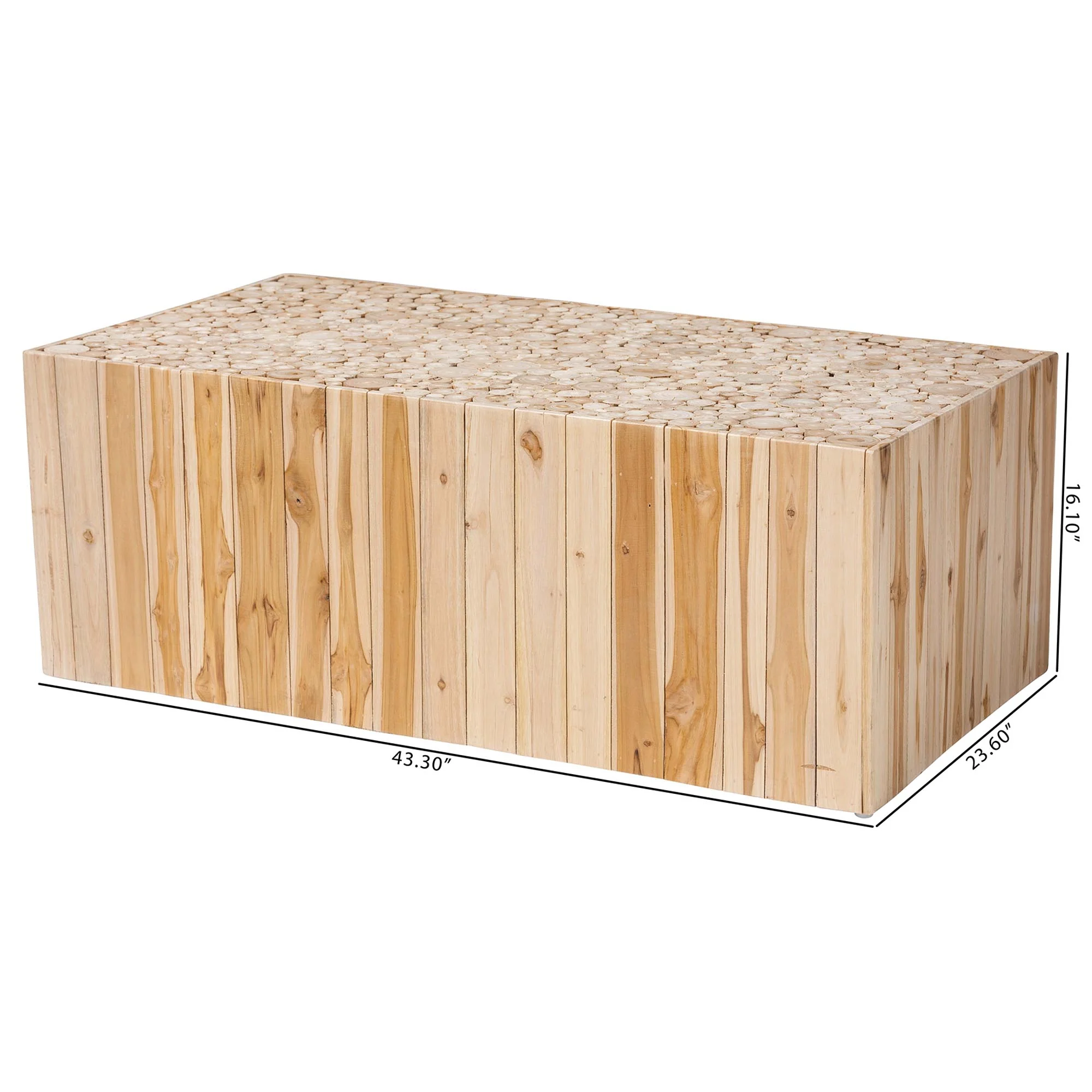 Baxton Studio bali & pari Grayson Bohemian Natural Teak Wood Coffee Table with Unique Repurposed Wood Logs - Image 3