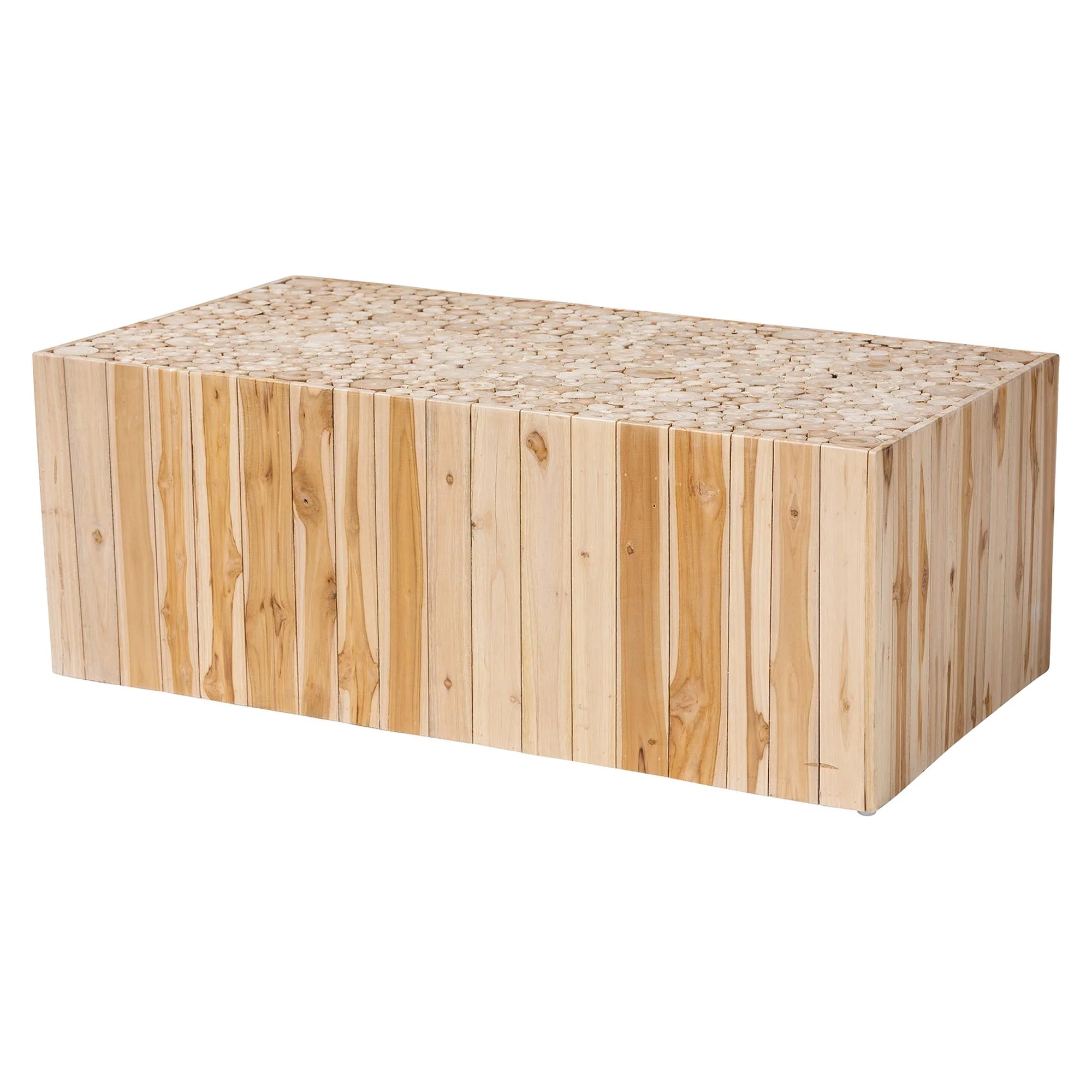 Baxton Studio bali & pari Grayson Bohemian Natural Teak Wood Coffee Table with Unique Repurposed Wood Logs - Image 4