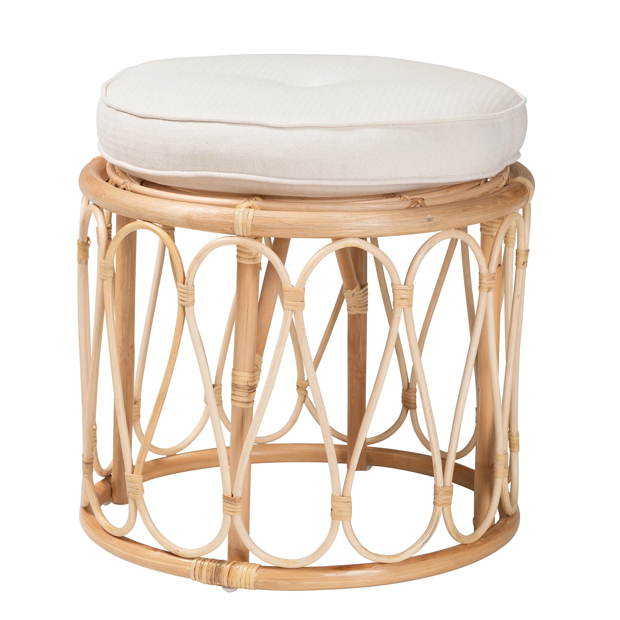 Baxton Studio bali & pari Hachiro Bohemian Natural Rattan Ottoman Footstool - Image 2