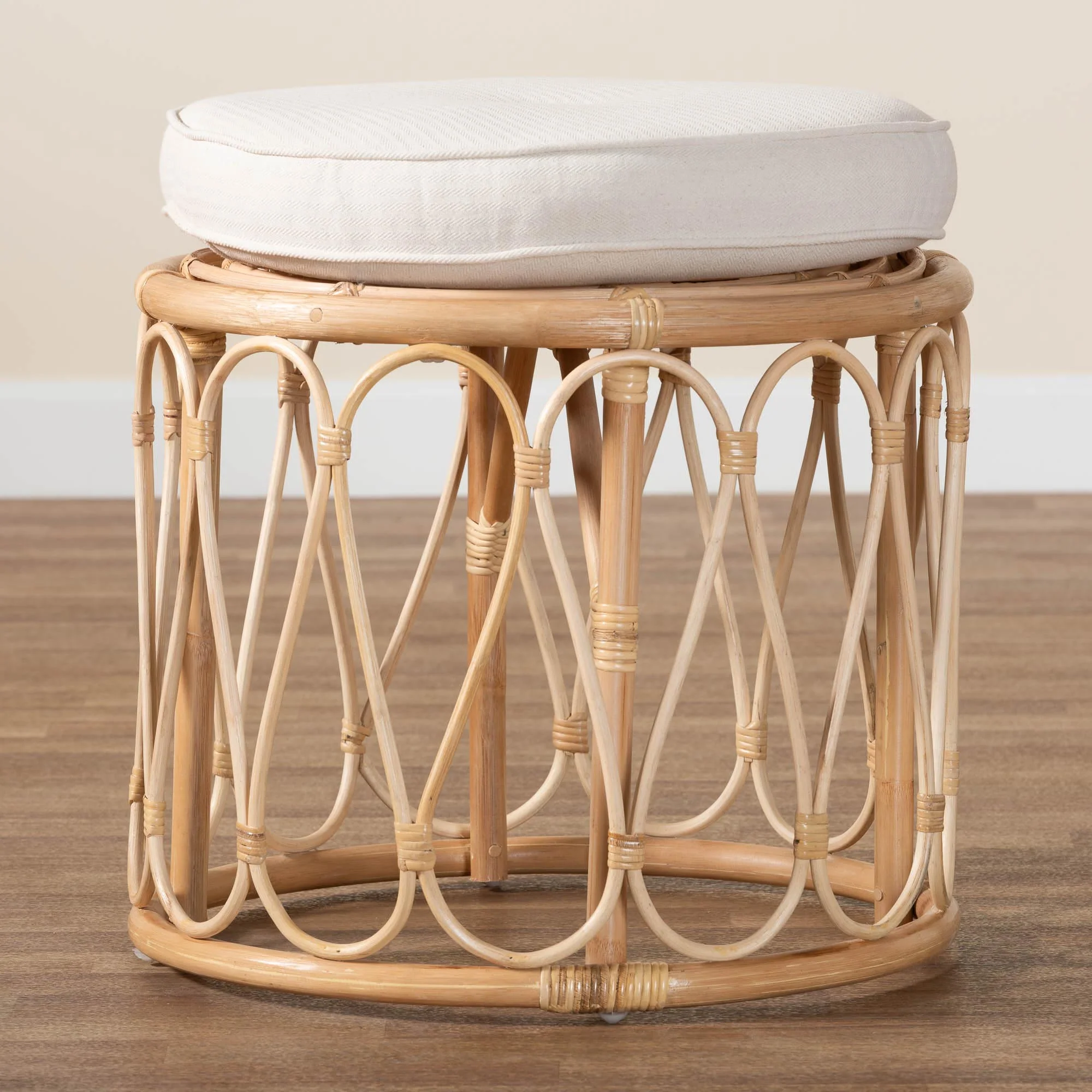 Baxton Studio bali & pari Hachiro Bohemian Natural Rattan Ottoman Footstool - Image 6