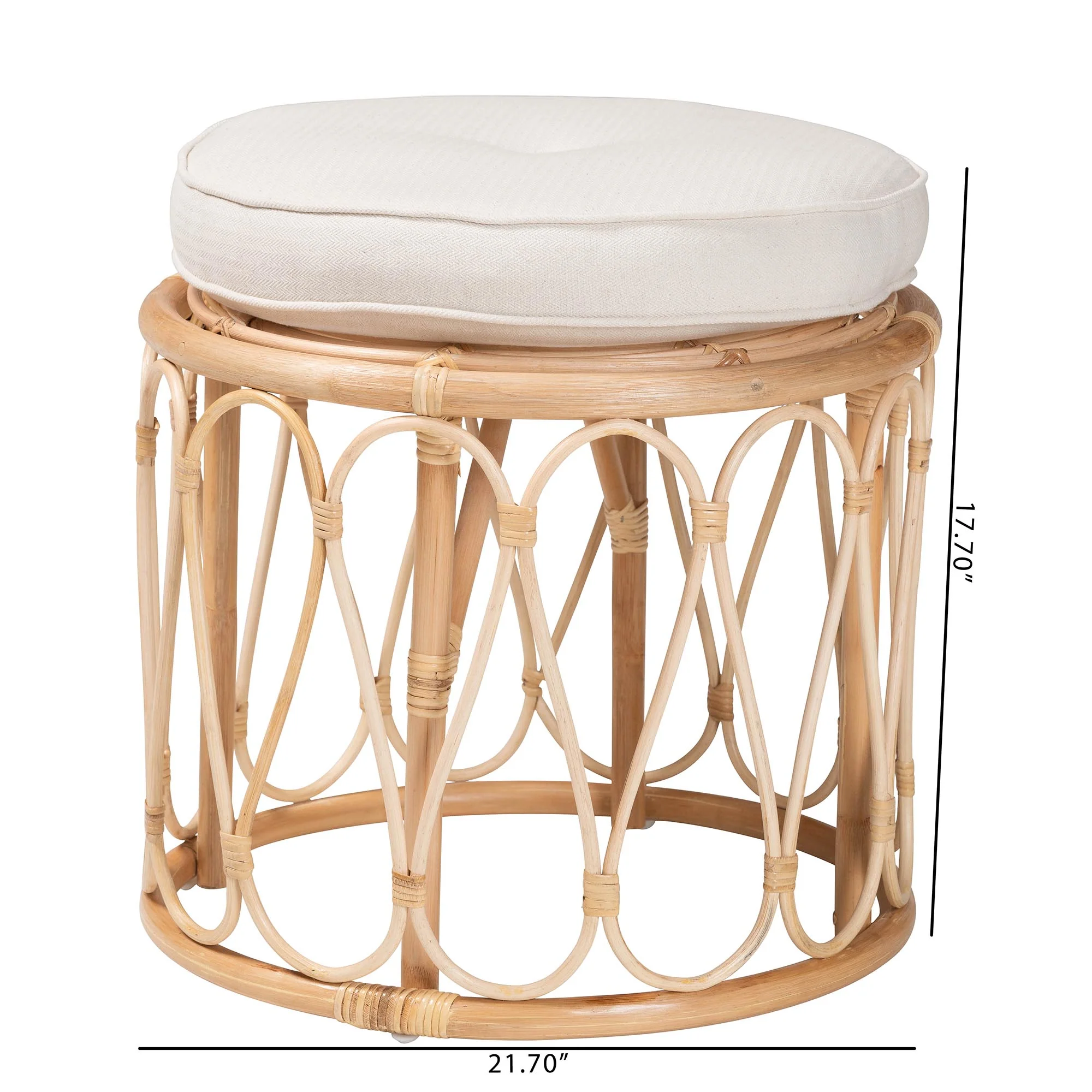 Baxton Studio bali & pari Hachiro Bohemian Natural Rattan Ottoman Footstool - Image 7