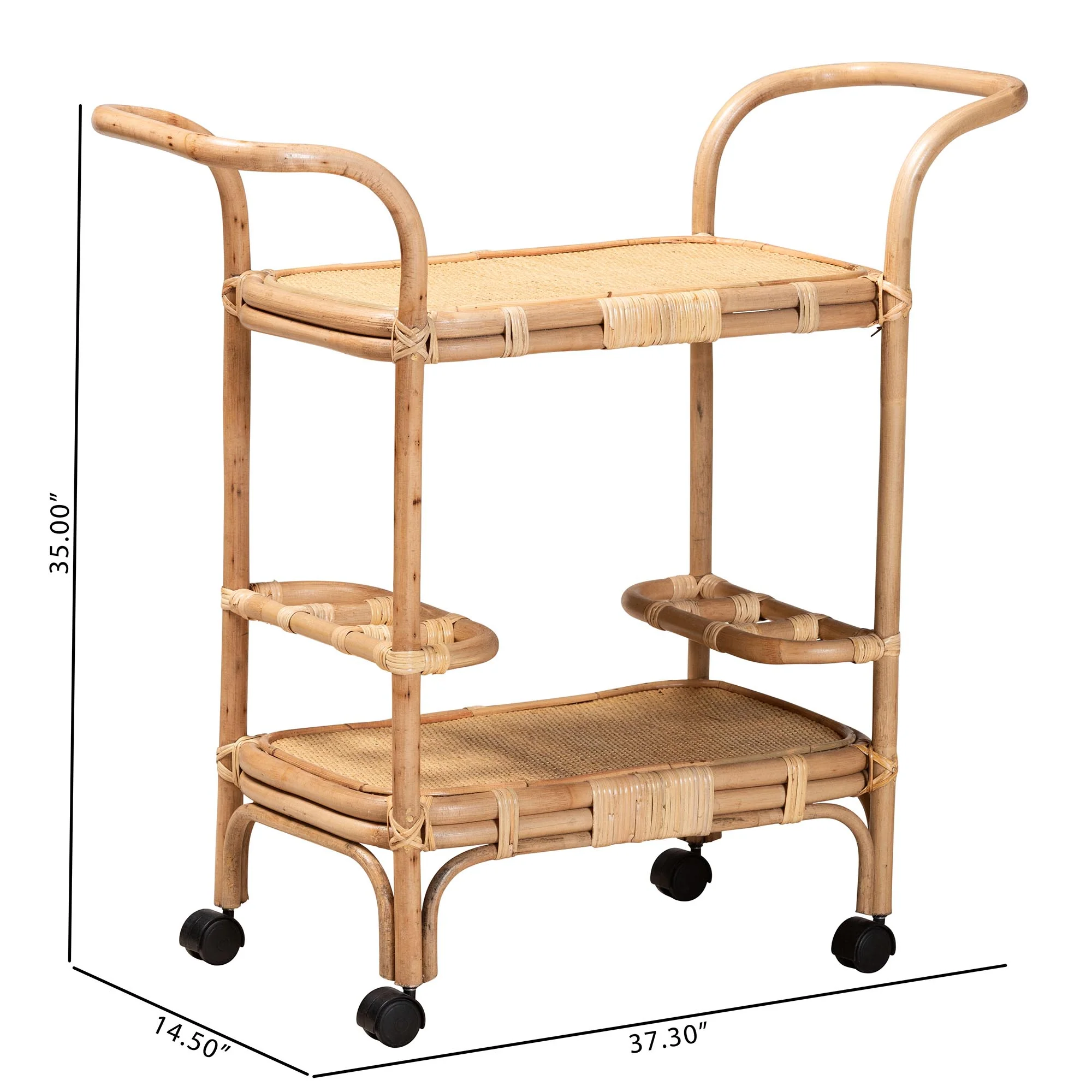 Baxton Studio bali & pari Hadia Modern Bohemian Natural Brown Rattan Wine Cart - Image 10