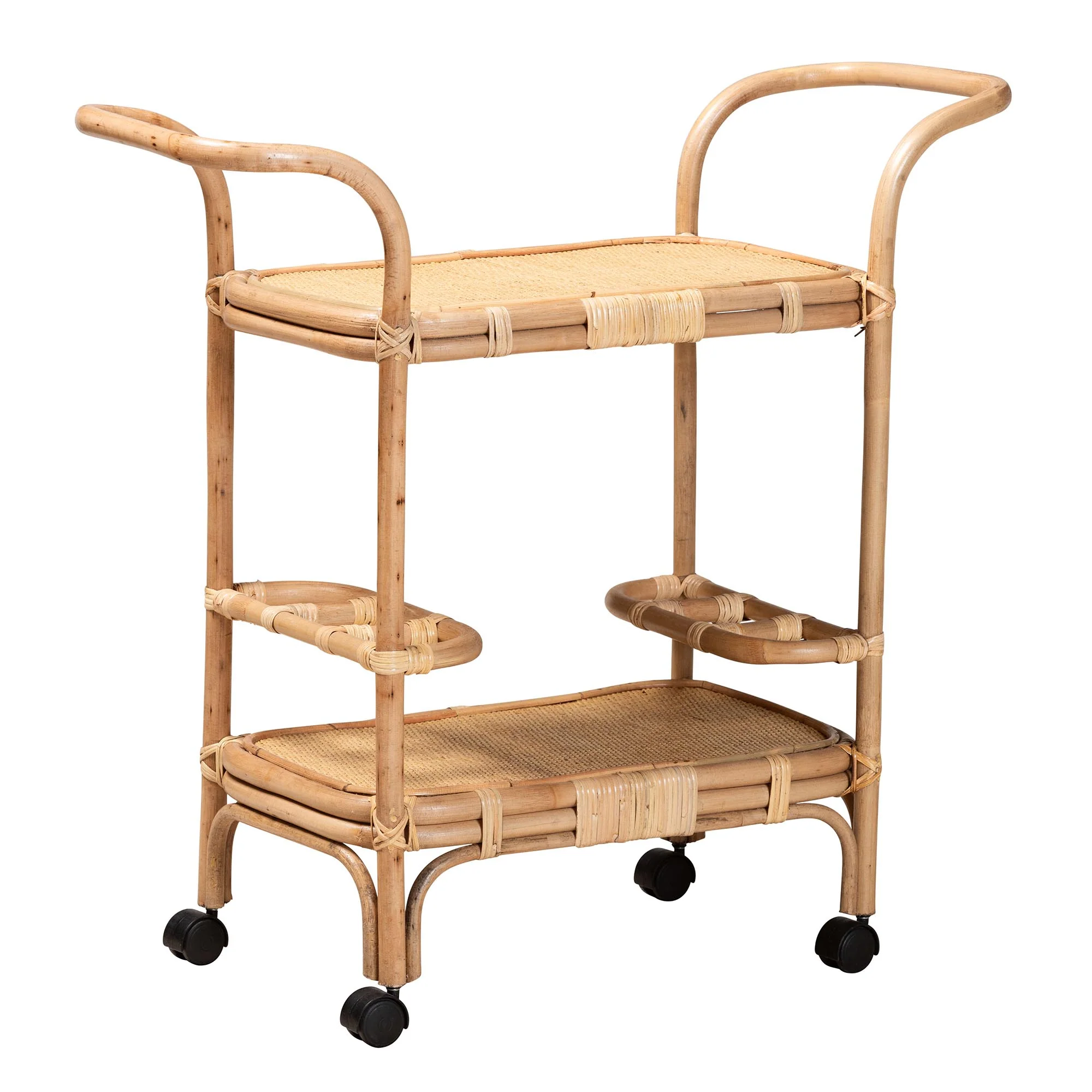 Baxton Studio bali & pari Hadia Modern Bohemian Natural Brown Rattan Wine Cart - Image 2
