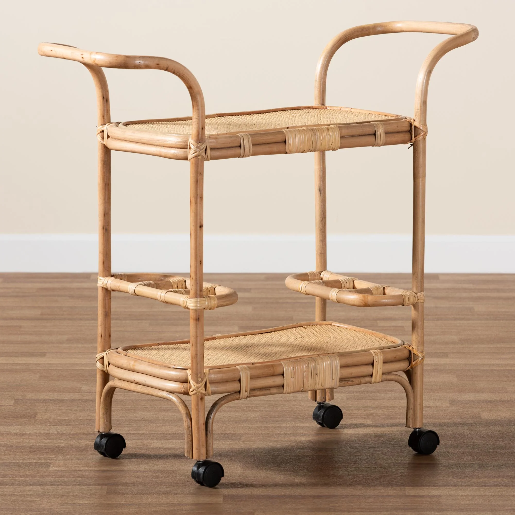 Baxton Studio bali & pari Hadia Modern Bohemian Natural Brown Rattan Wine Cart - Image 9