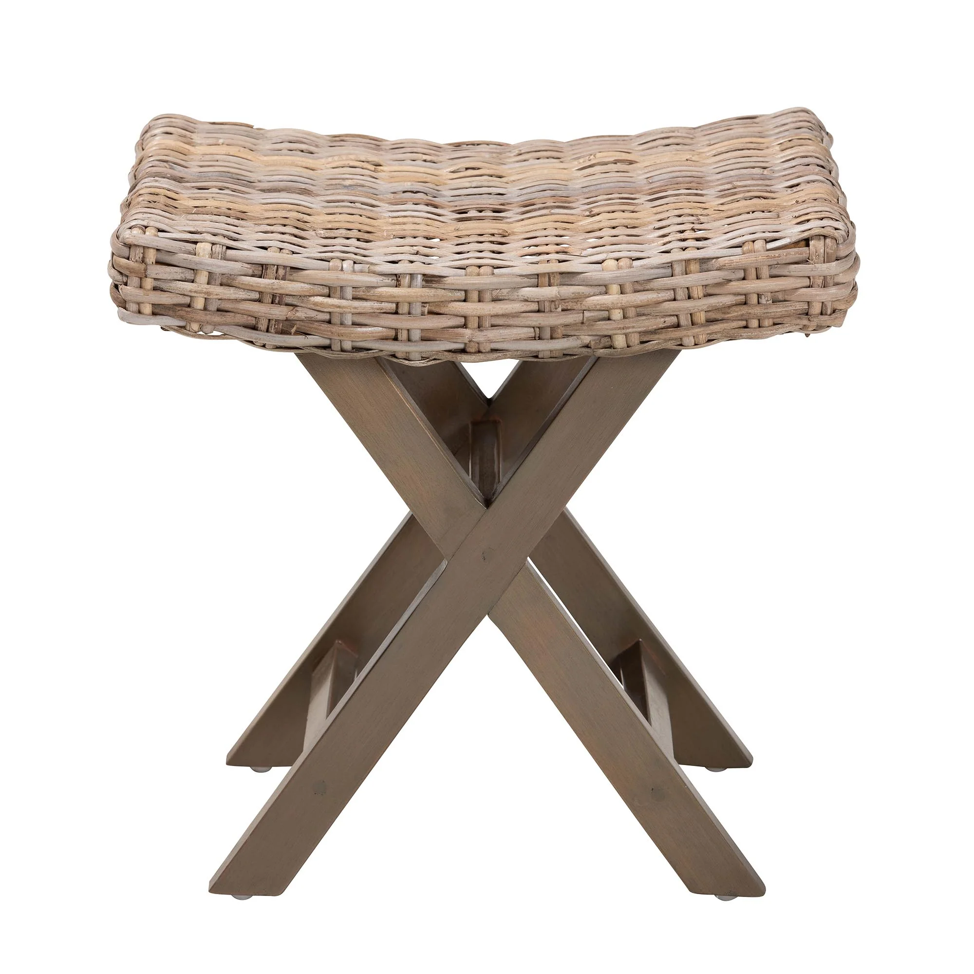 Baxton Studio bali & pari Hayate Bohemian Grey Kubu Rattan and Mahogany Wood Ottoman Footstool - Image 3