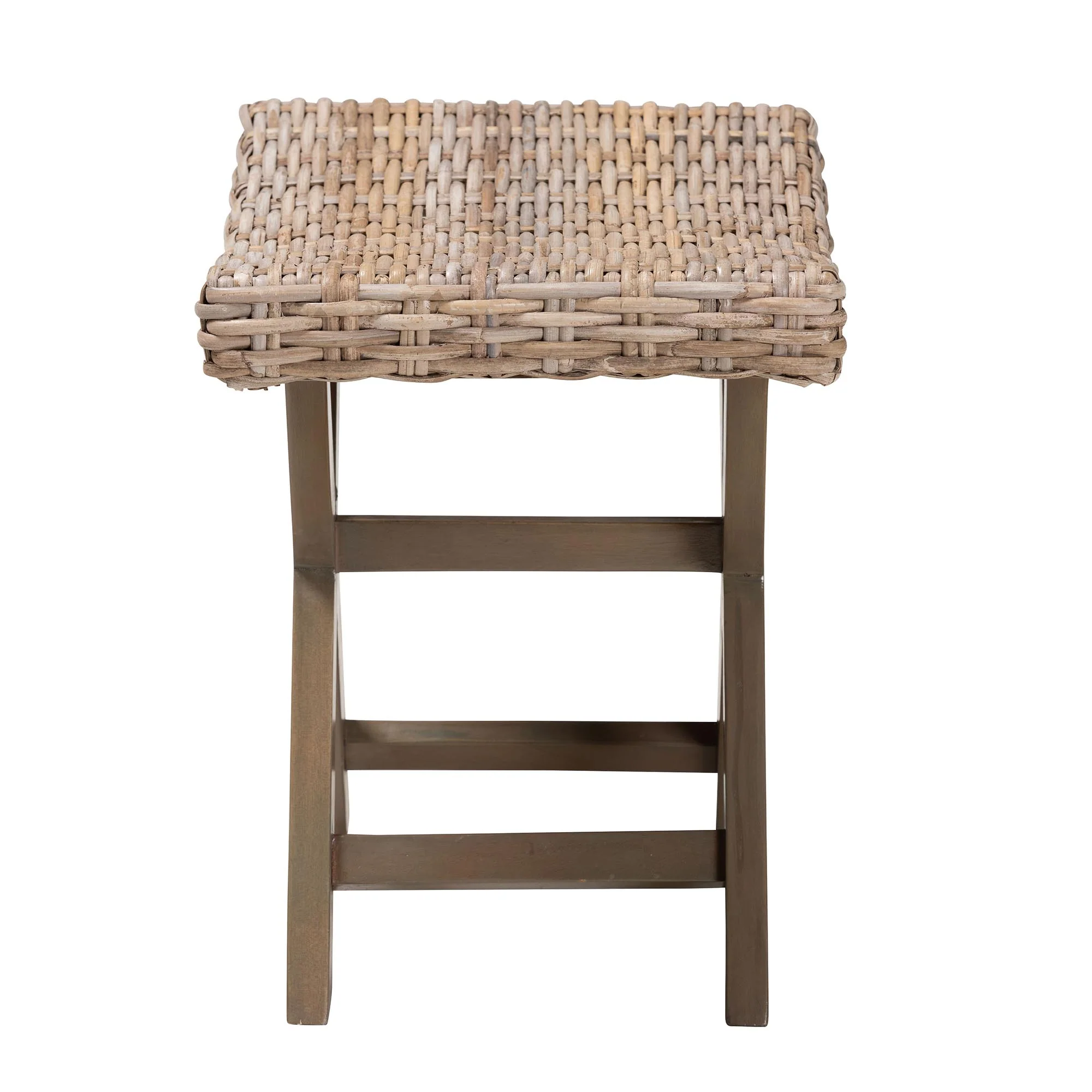 Baxton Studio bali & pari Hayate Bohemian Grey Kubu Rattan and Mahogany Wood Ottoman Footstool - Image 4