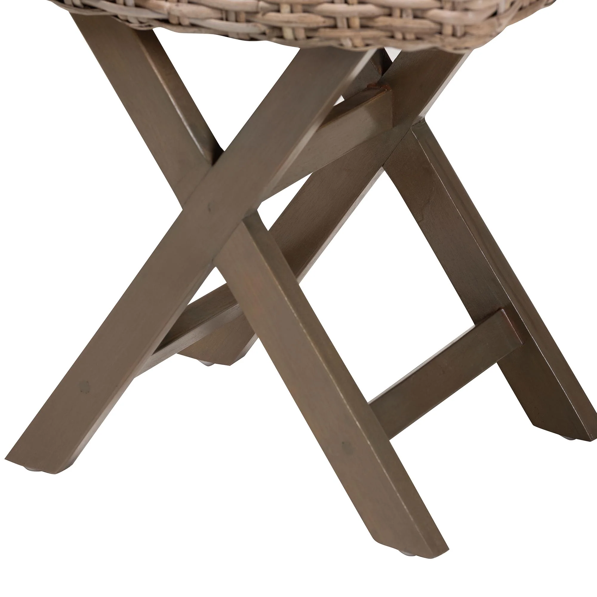 Baxton Studio bali & pari Hayate Bohemian Grey Kubu Rattan and Mahogany Wood Ottoman Footstool - Image 5
