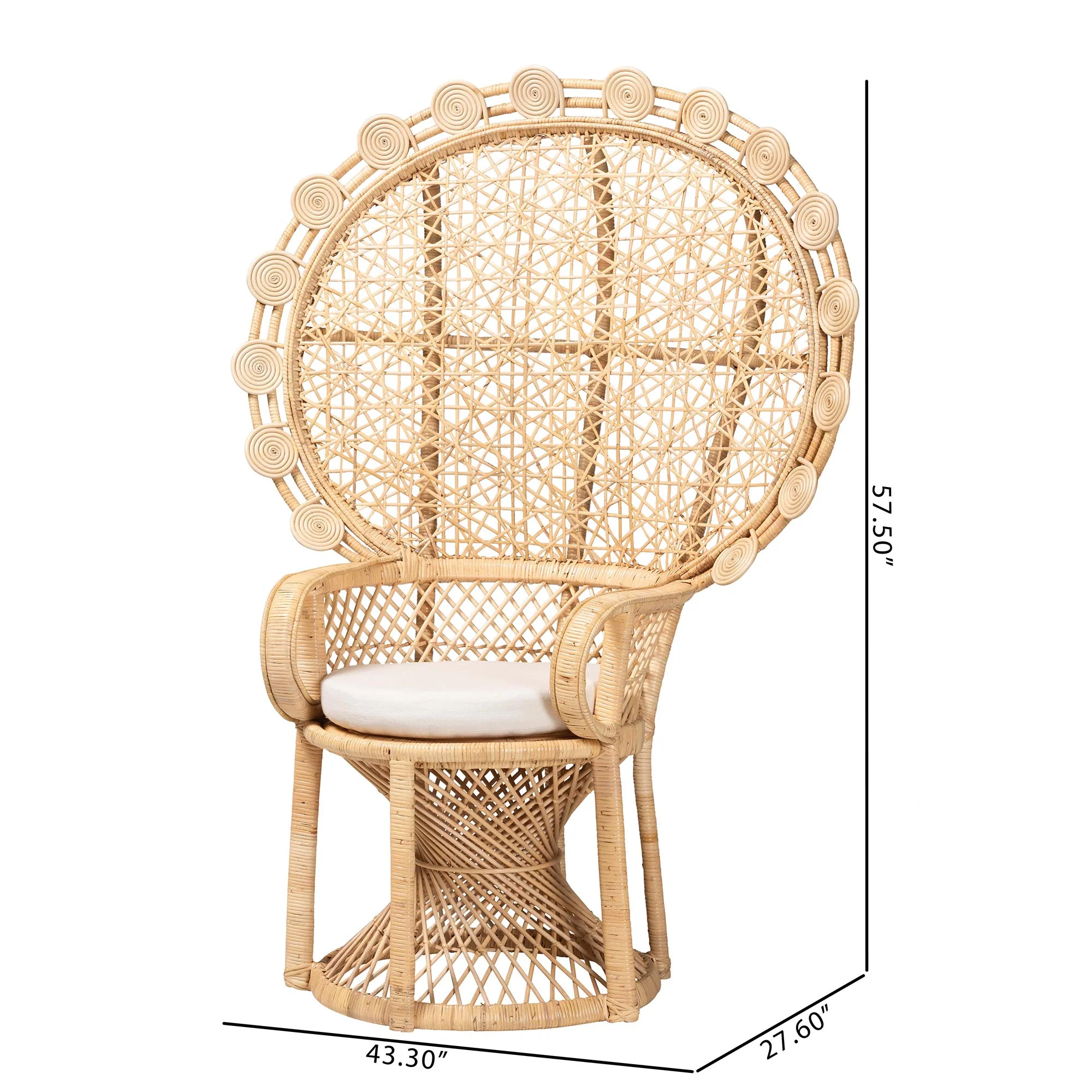 Baxton Studio bali & pari Hecate Modern Bohemian Natural Brown Rattan Peacock Chair - Image 10