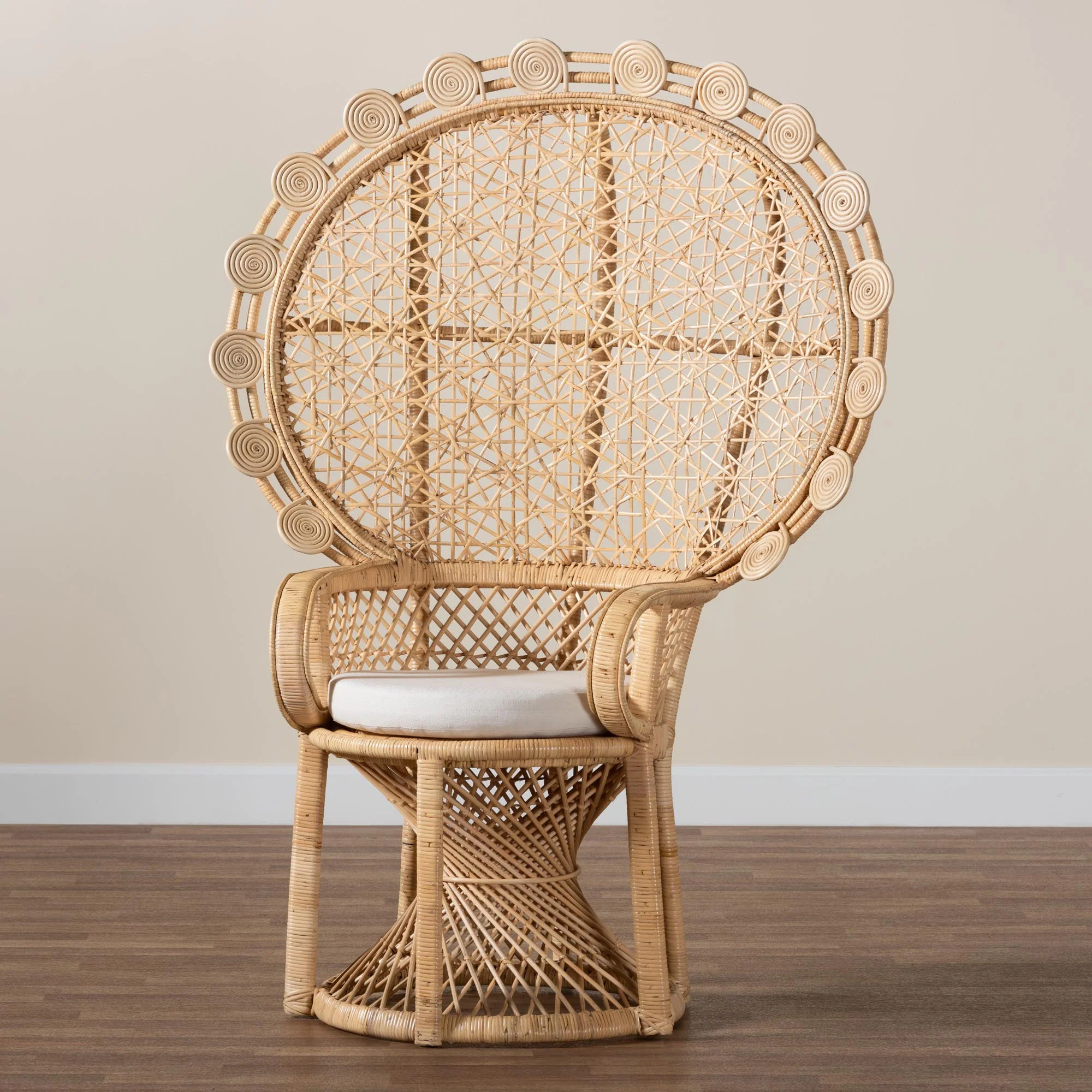Baxton Studio bali & pari Hecate Modern Bohemian Natural Brown Rattan Peacock Chair - Image 9