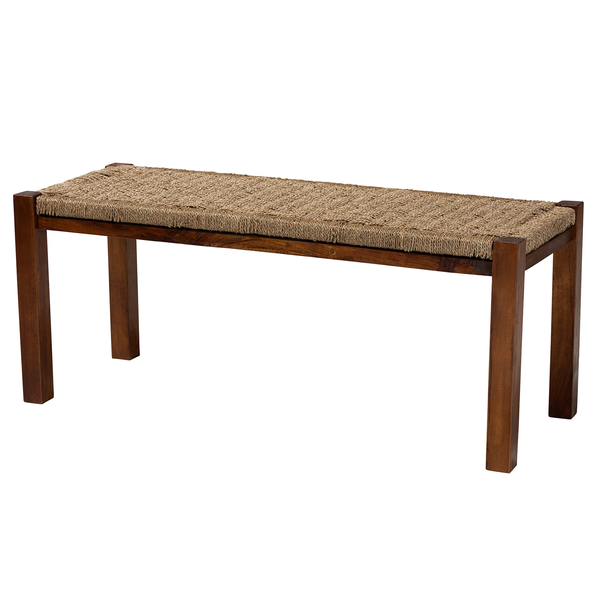 Baxton Studio bali & pari Hermes Mid-Century Modern Transitional Natural Seagrass and Mahogany Wood Bench - Image 2