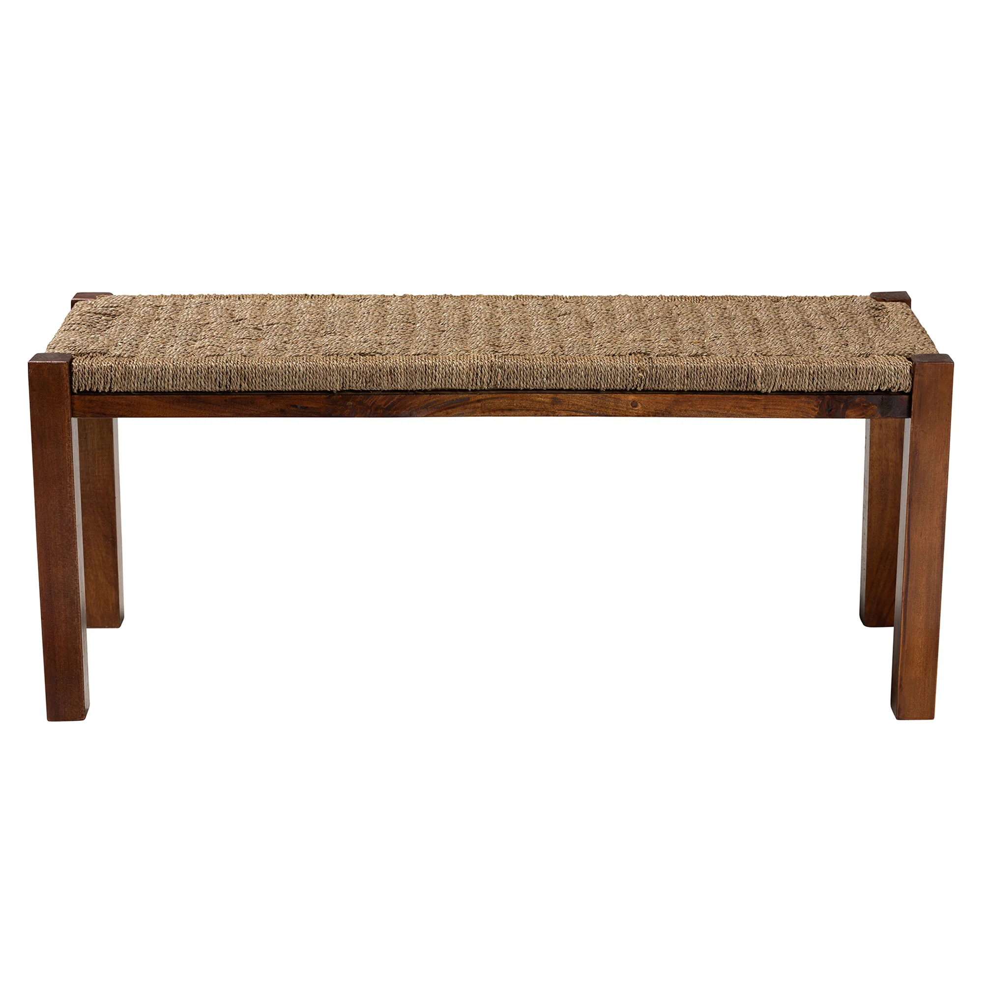 Baxton Studio bali & pari Hermes Mid-Century Modern Transitional Natural Seagrass and Mahogany Wood Bench - Image 3