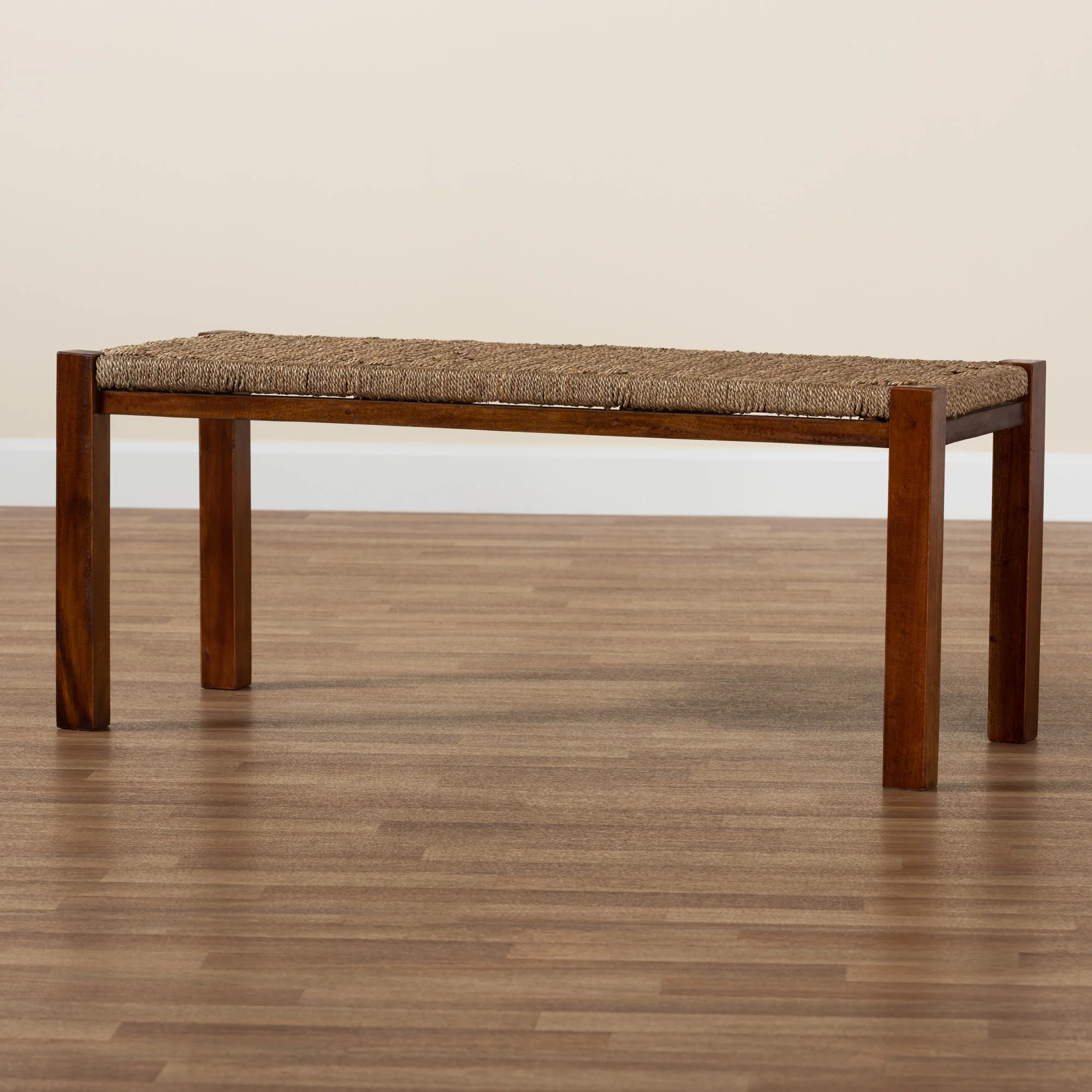 Baxton Studio bali & pari Hermes Mid-Century Modern Transitional Natural Seagrass and Mahogany Wood Bench - Image 7