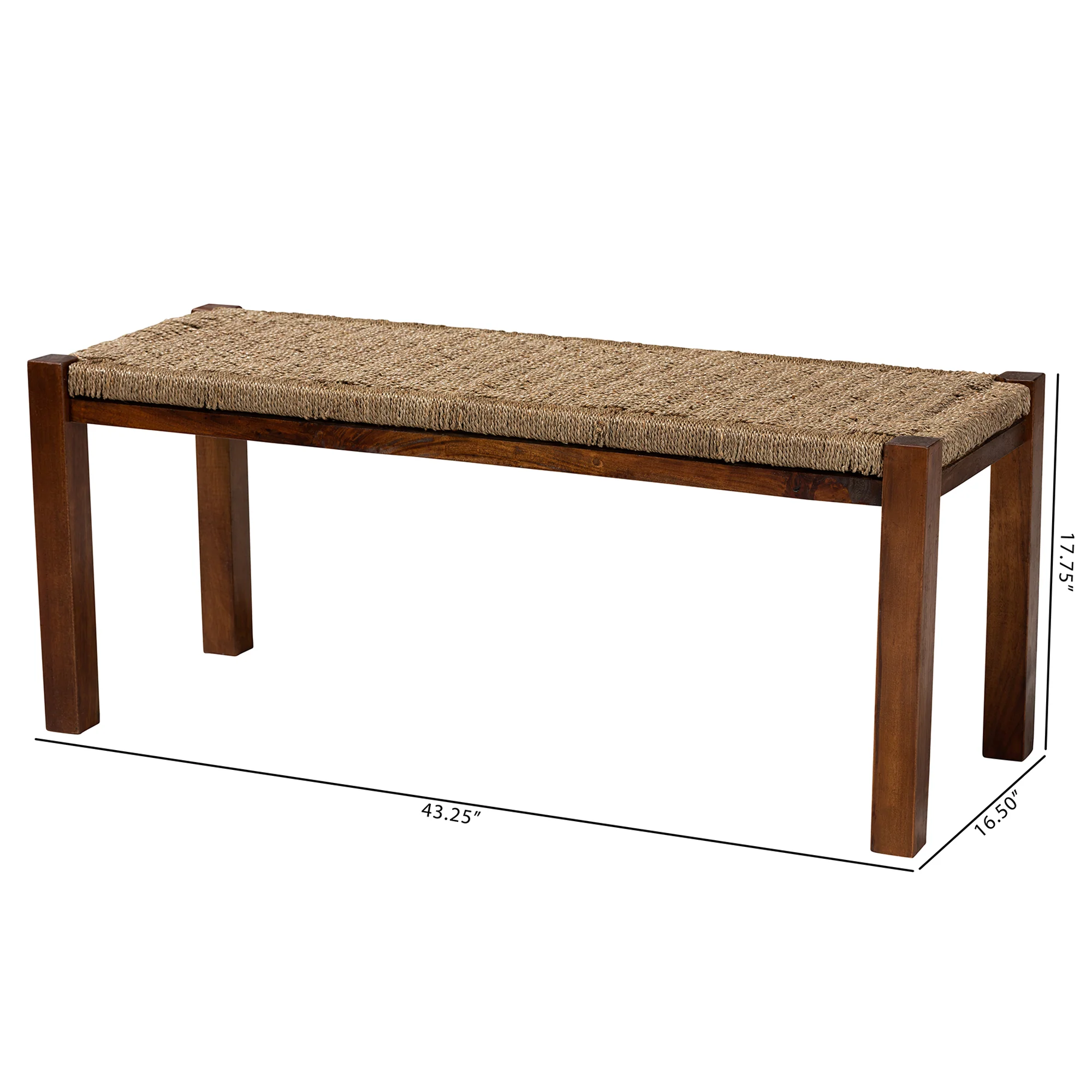 Baxton Studio bali & pari Hermes Mid-Century Modern Transitional Natural Seagrass and Mahogany Wood Bench - Image 8