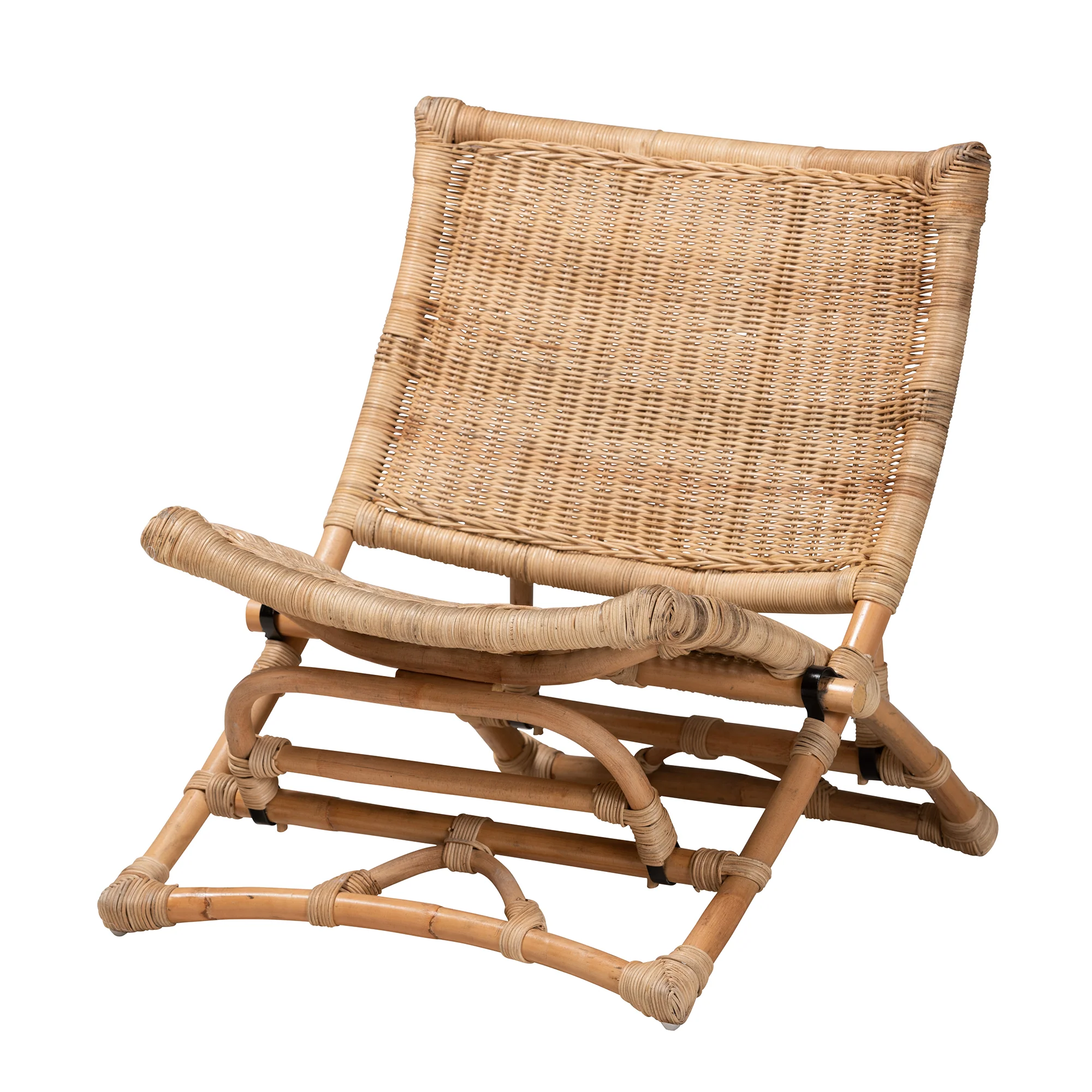 Baxton Studio bali & pari Herrara Modern Bohemian Natural Brown Antique Rattan Foldable Lounge Chair - Image 2