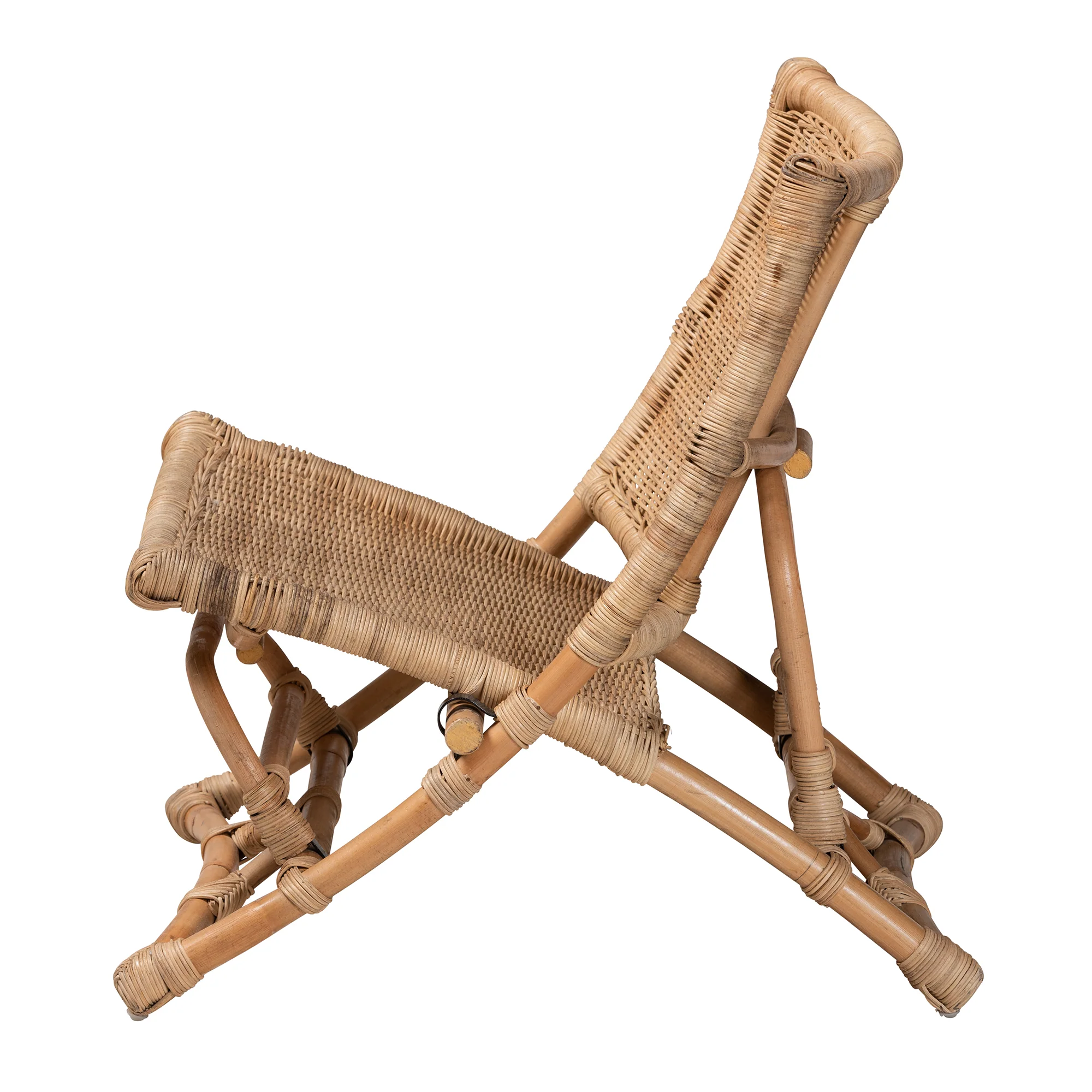 Baxton Studio bali & pari Herrara Modern Bohemian Natural Brown Antique Rattan Foldable Lounge Chair - Image 4