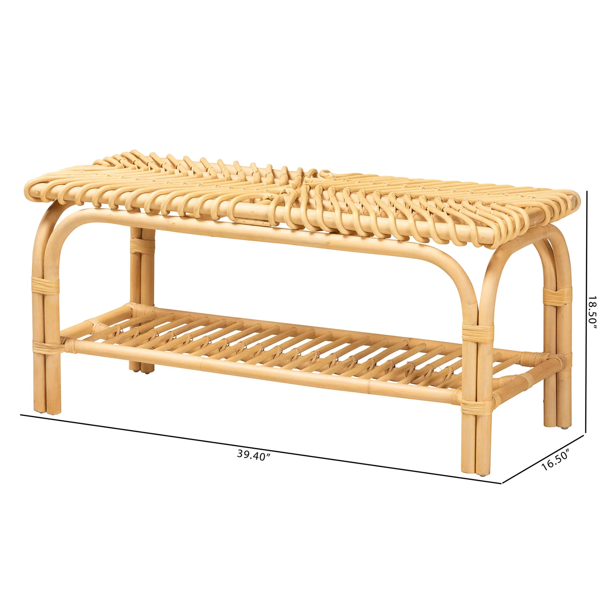 Baxton Studio bali & pari Himari Modern Bohemian Natural Brown Rattan Accent Bench - Image 2