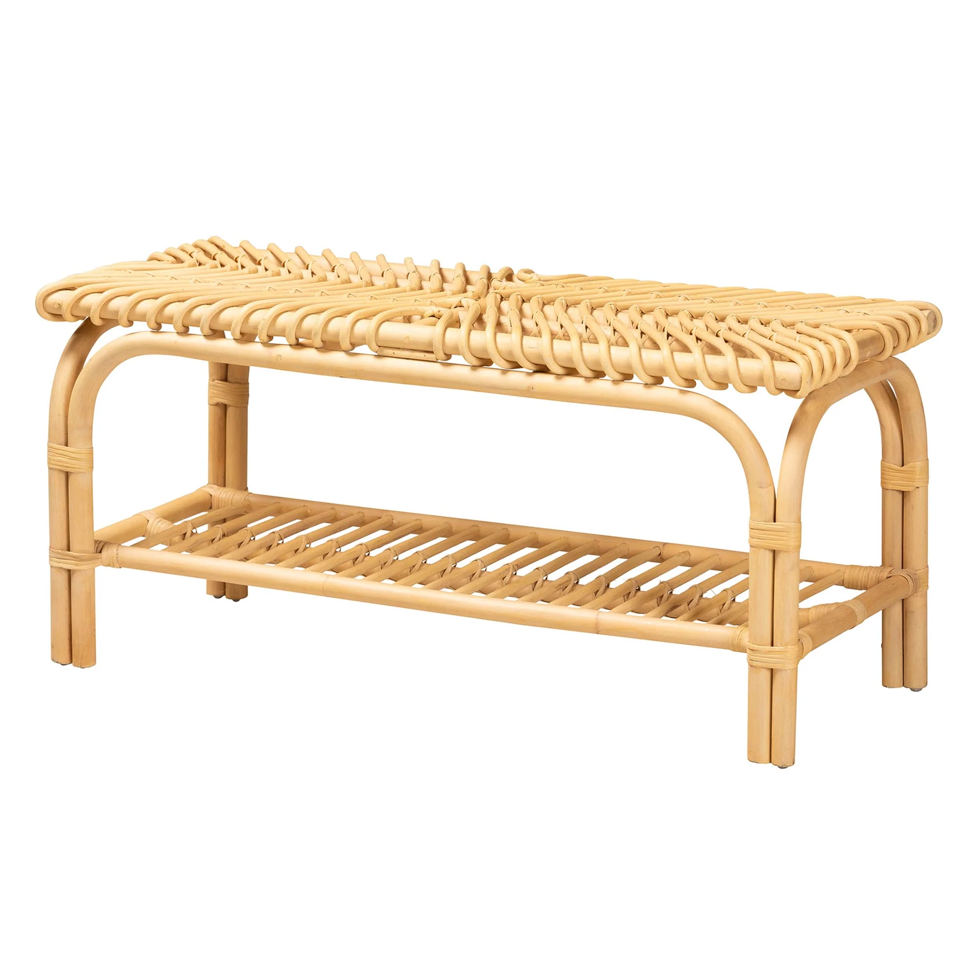 Baxton Studio bali & pari Himari Modern Bohemian Natural Brown Rattan Accent Bench - Image 3